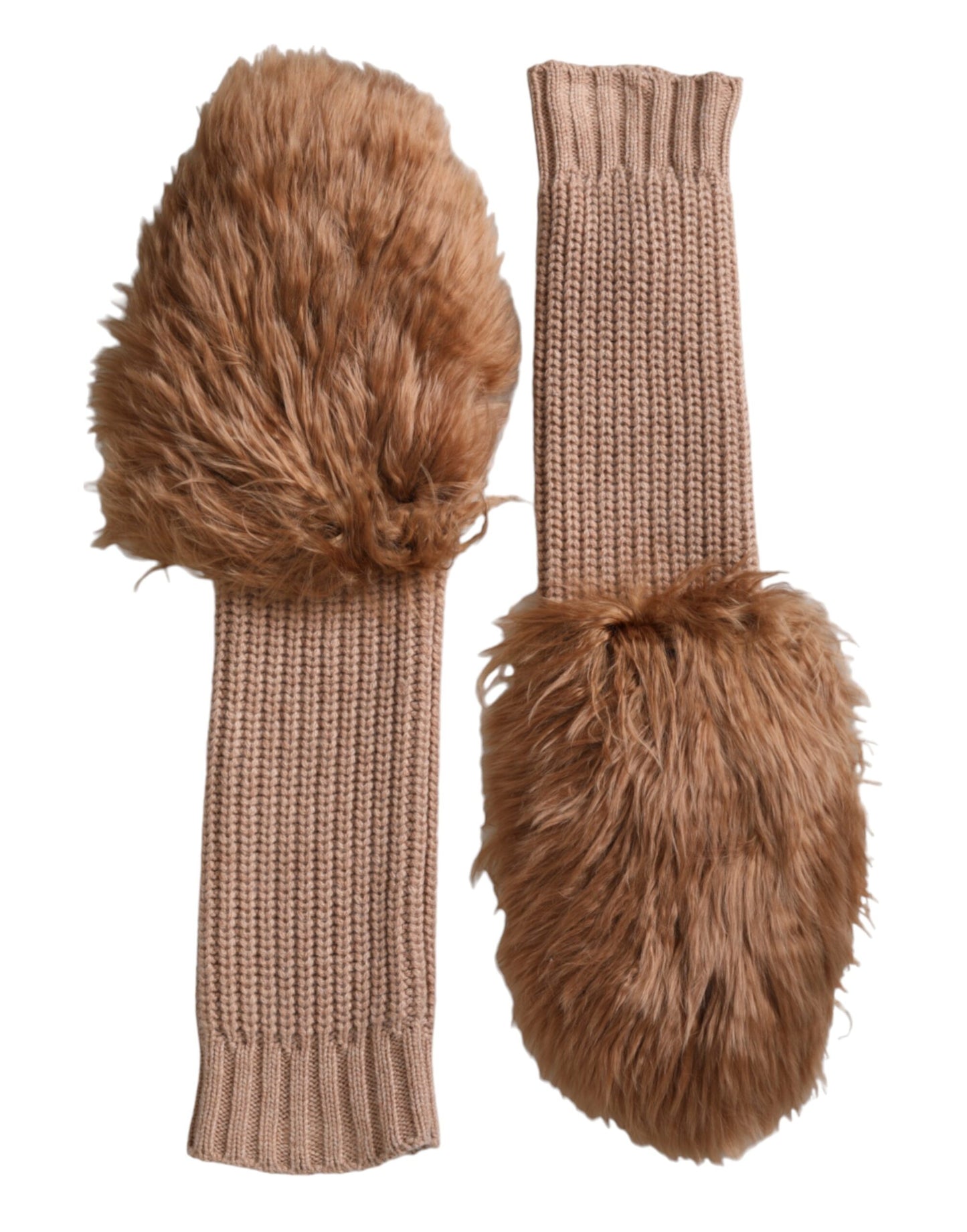 Gants mi-bras en fourrure tricotée en cachemire marron Dolce & Gabbana