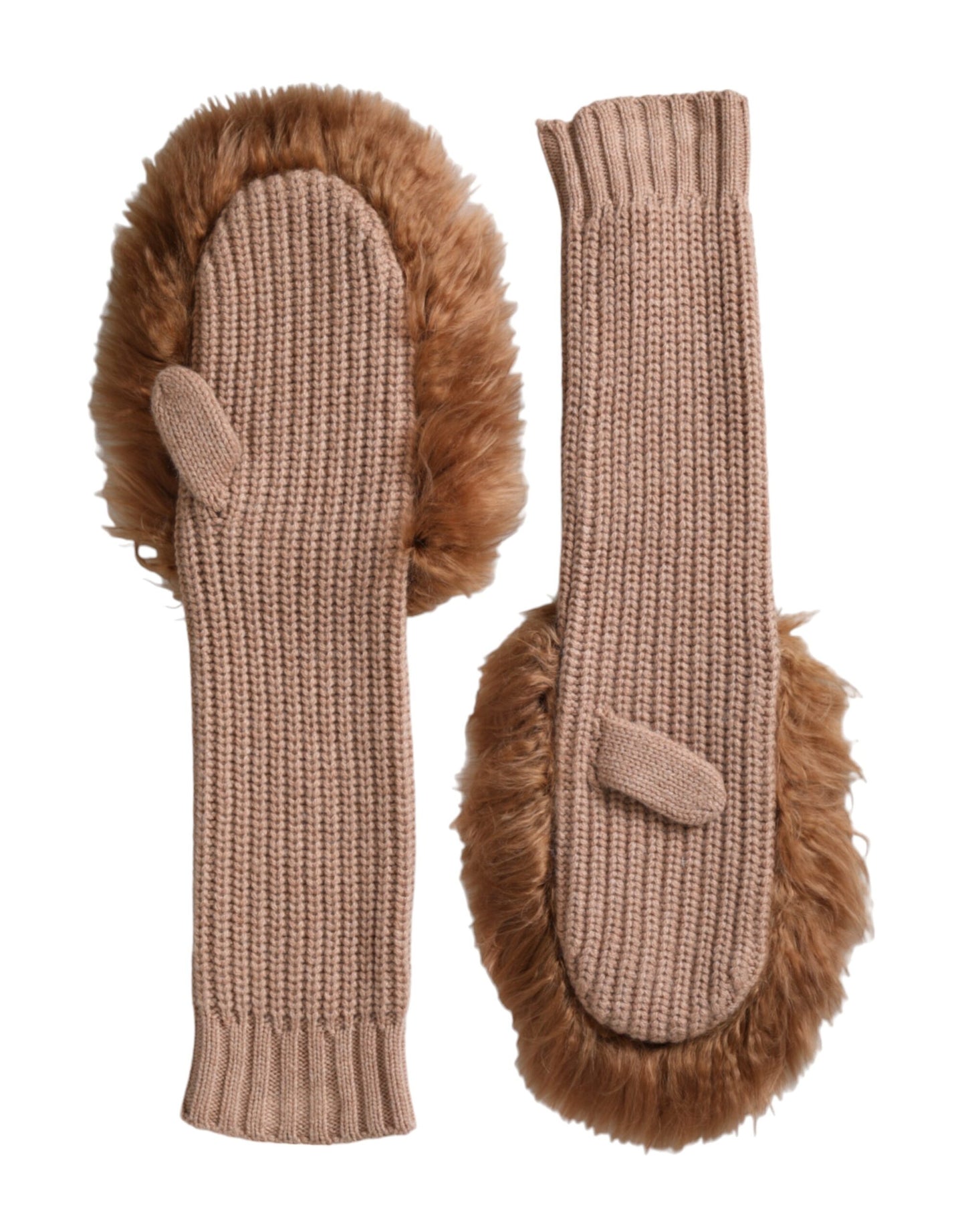 Gants mi-bras en fourrure tricotée en cachemire marron Dolce & Gabbana