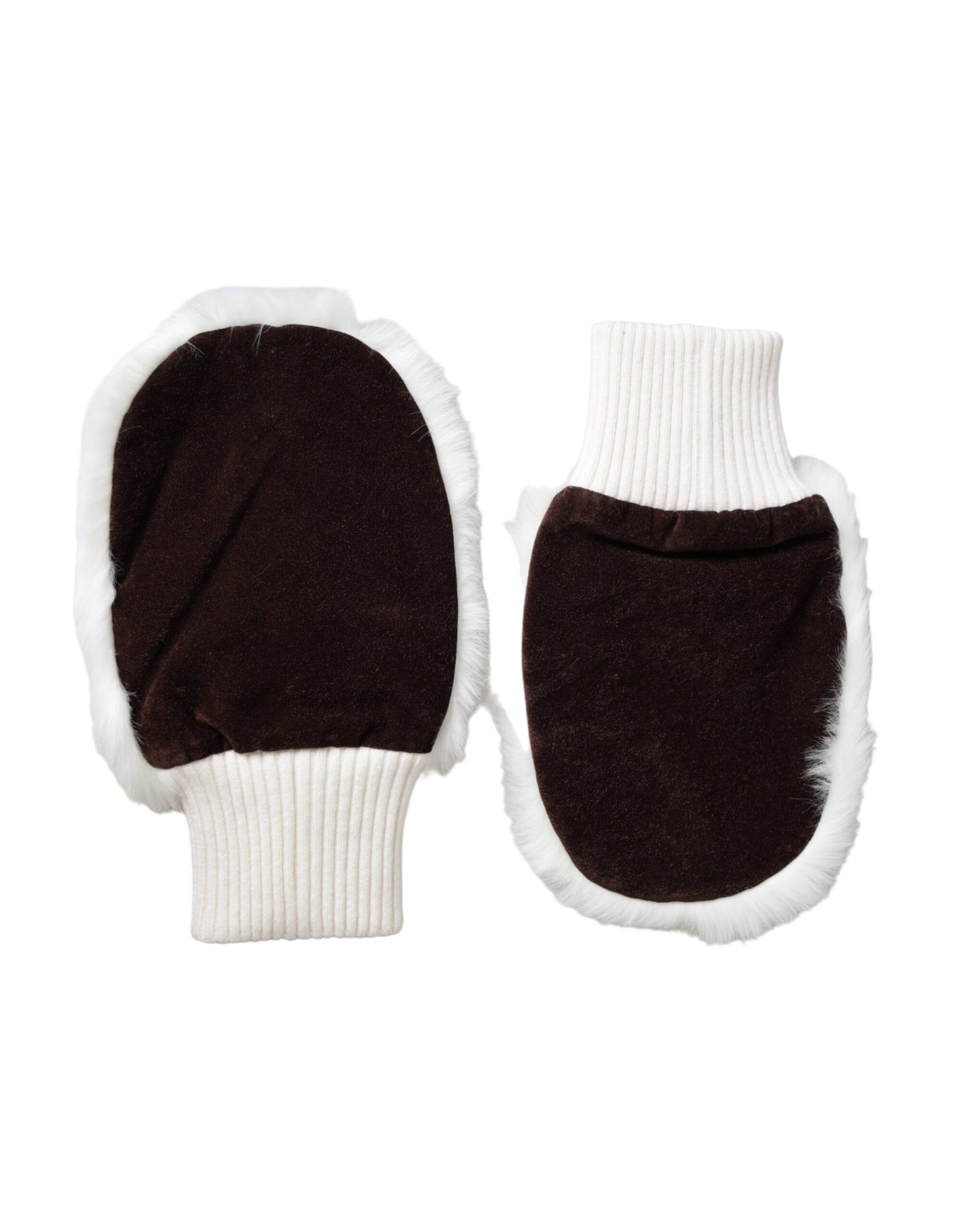 Gants mitaines en fourrure tricotée acrylique blanche Dolce & Gabbana