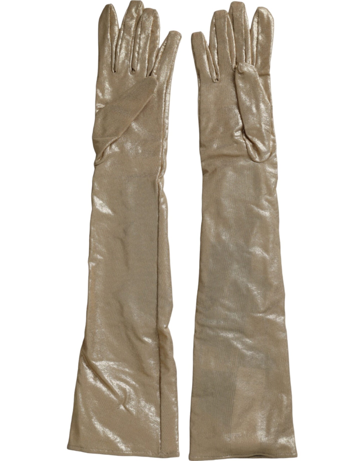 Gants Dolce & Gabbana en satin beige et cristaux longueur coude