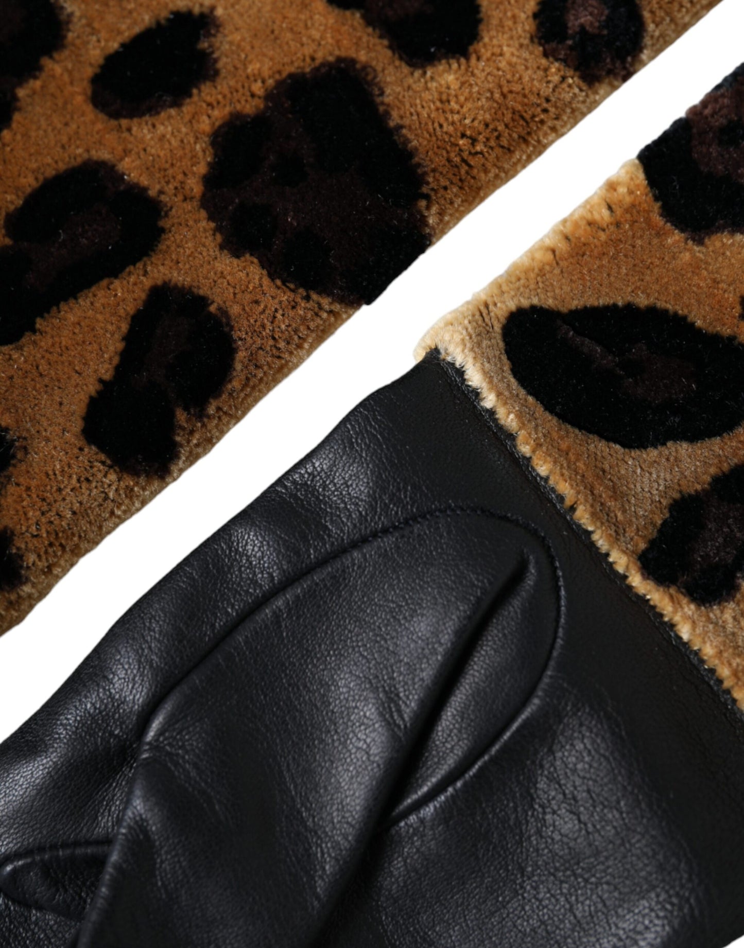 Gants Dolce & Gabbana en cuir marron et noir léopard, longueur coude