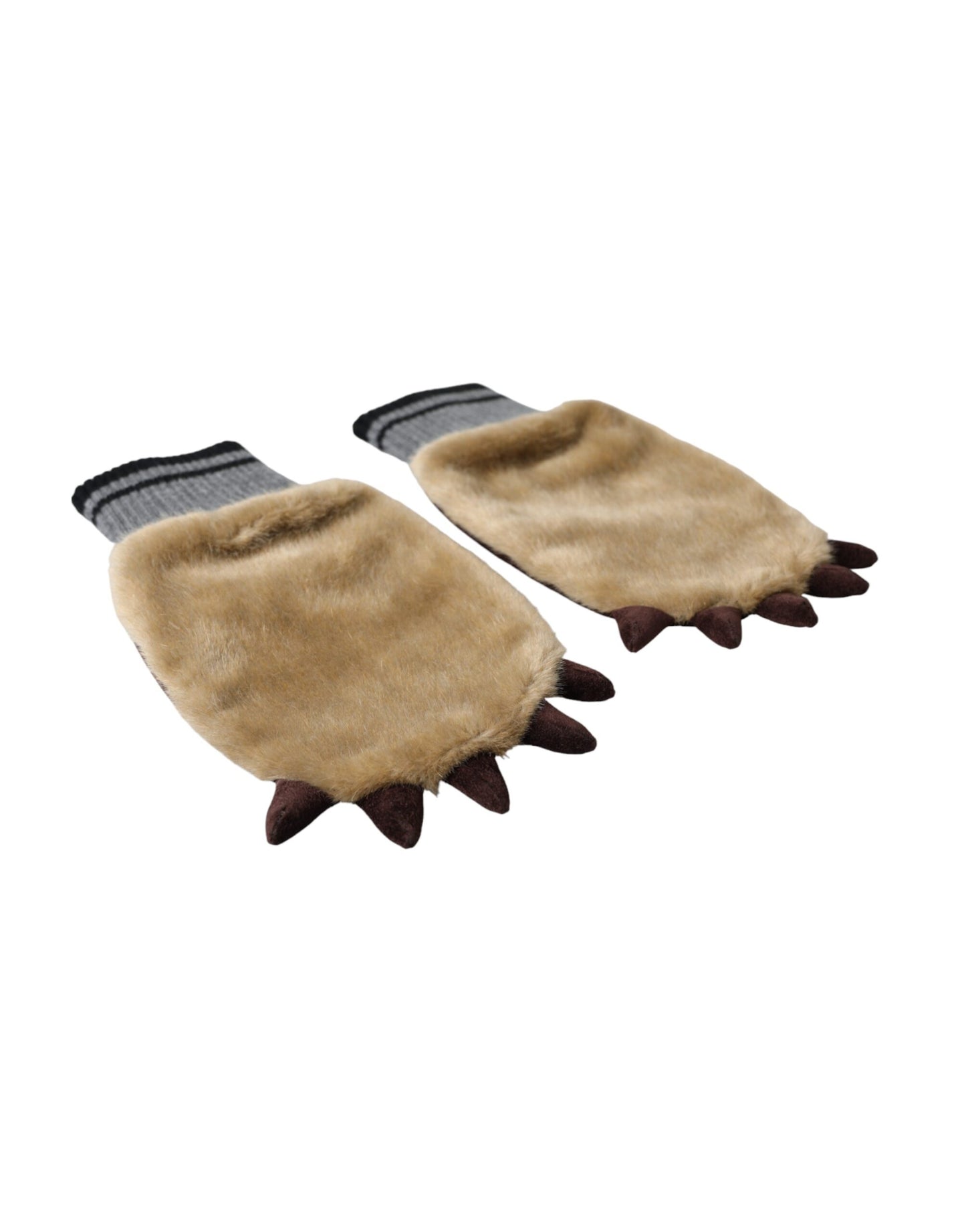 Gants mitaines en fourrure tricotée acrylique beige Dolce & Gabbana