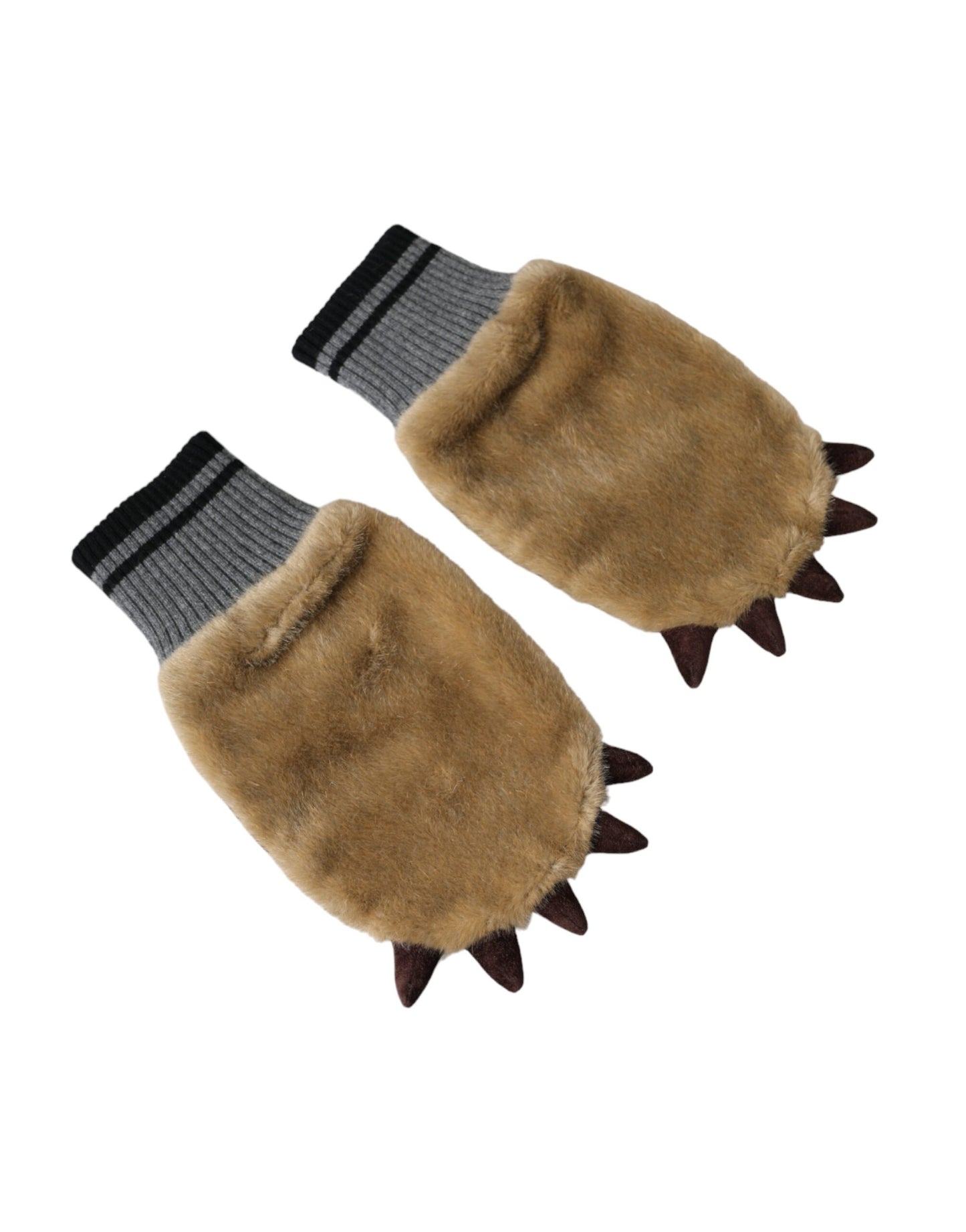 Gants mitaines en fourrure tricotée acrylique beige Dolce & Gabbana
