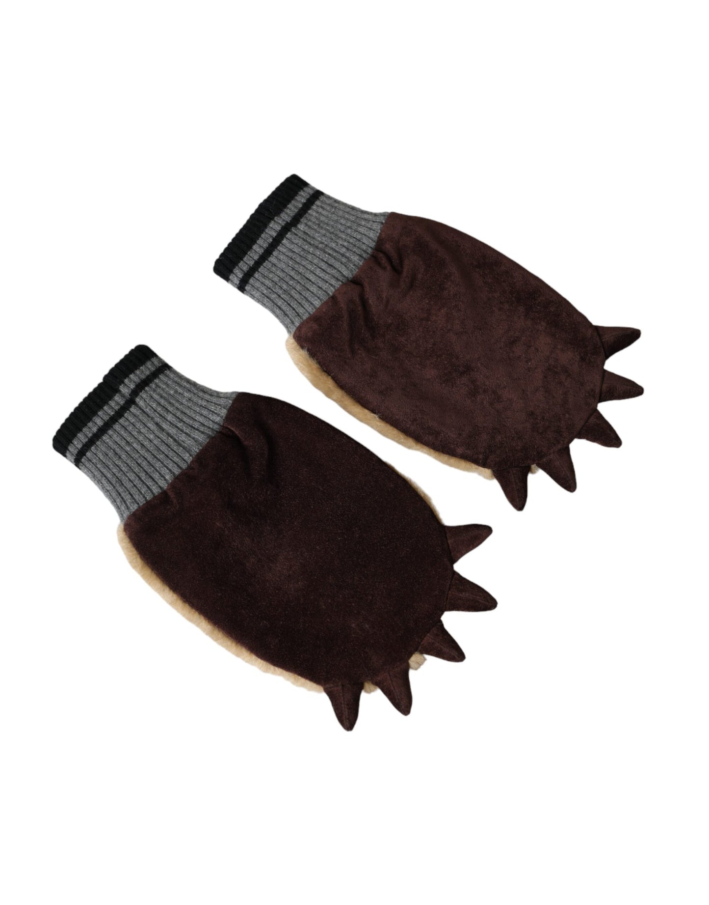 Gants mitaines en fourrure tricotée acrylique beige Dolce & Gabbana