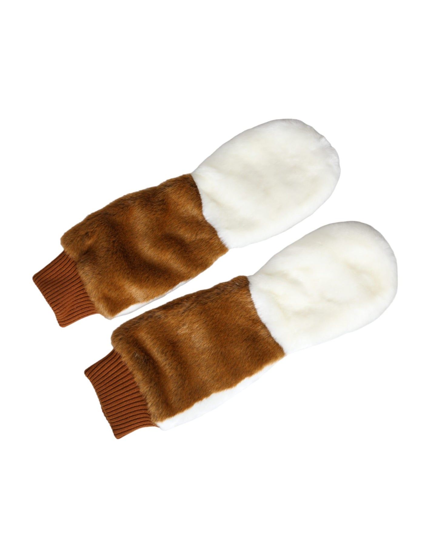 Gants mitaines en fourrure tricotée acrylique marron et blanc Dolce & Gabbana