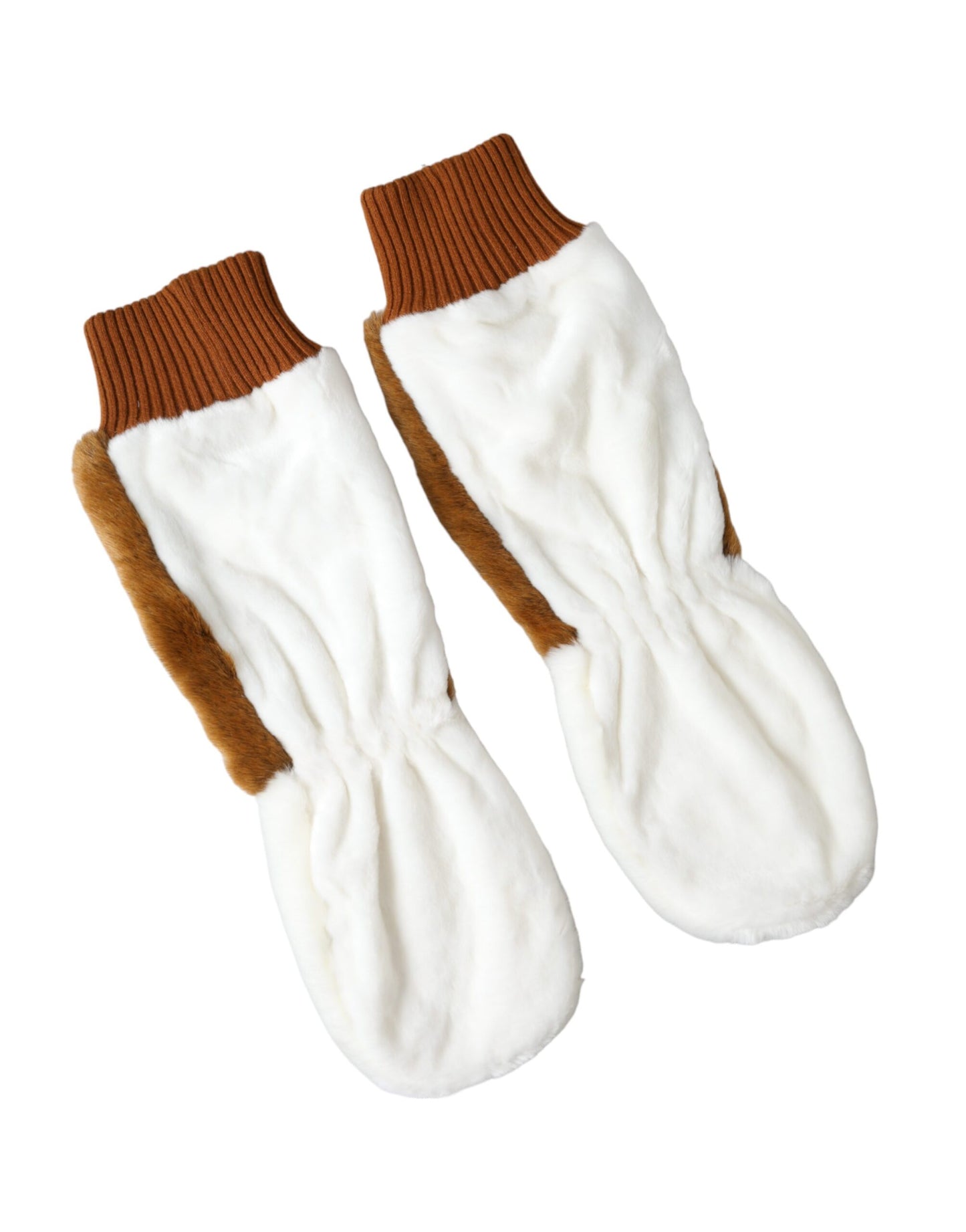 Gants mitaines en fourrure tricotée acrylique marron et blanc Dolce & Gabbana
