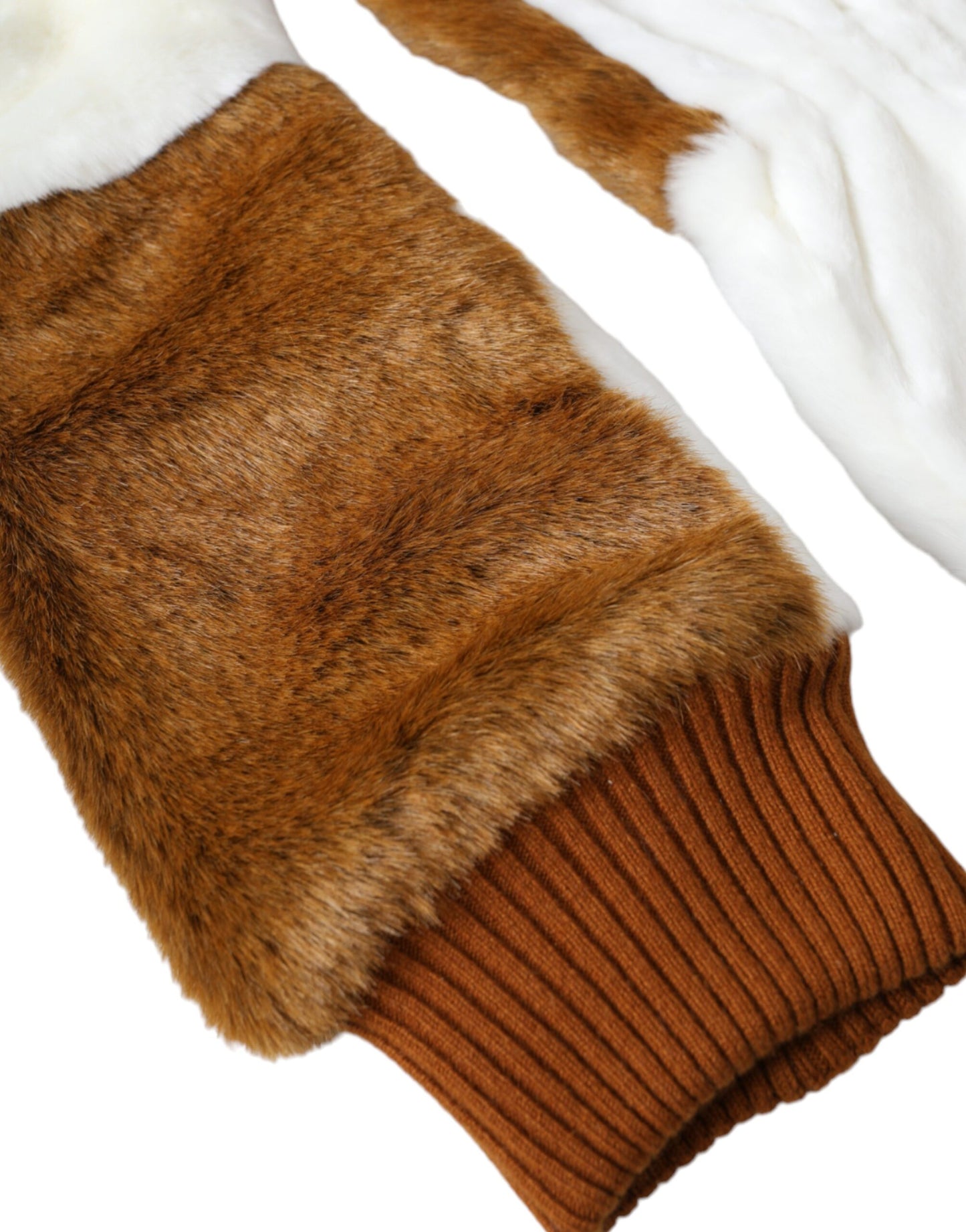 Gants mitaines en fourrure tricotée acrylique marron et blanc Dolce & Gabbana