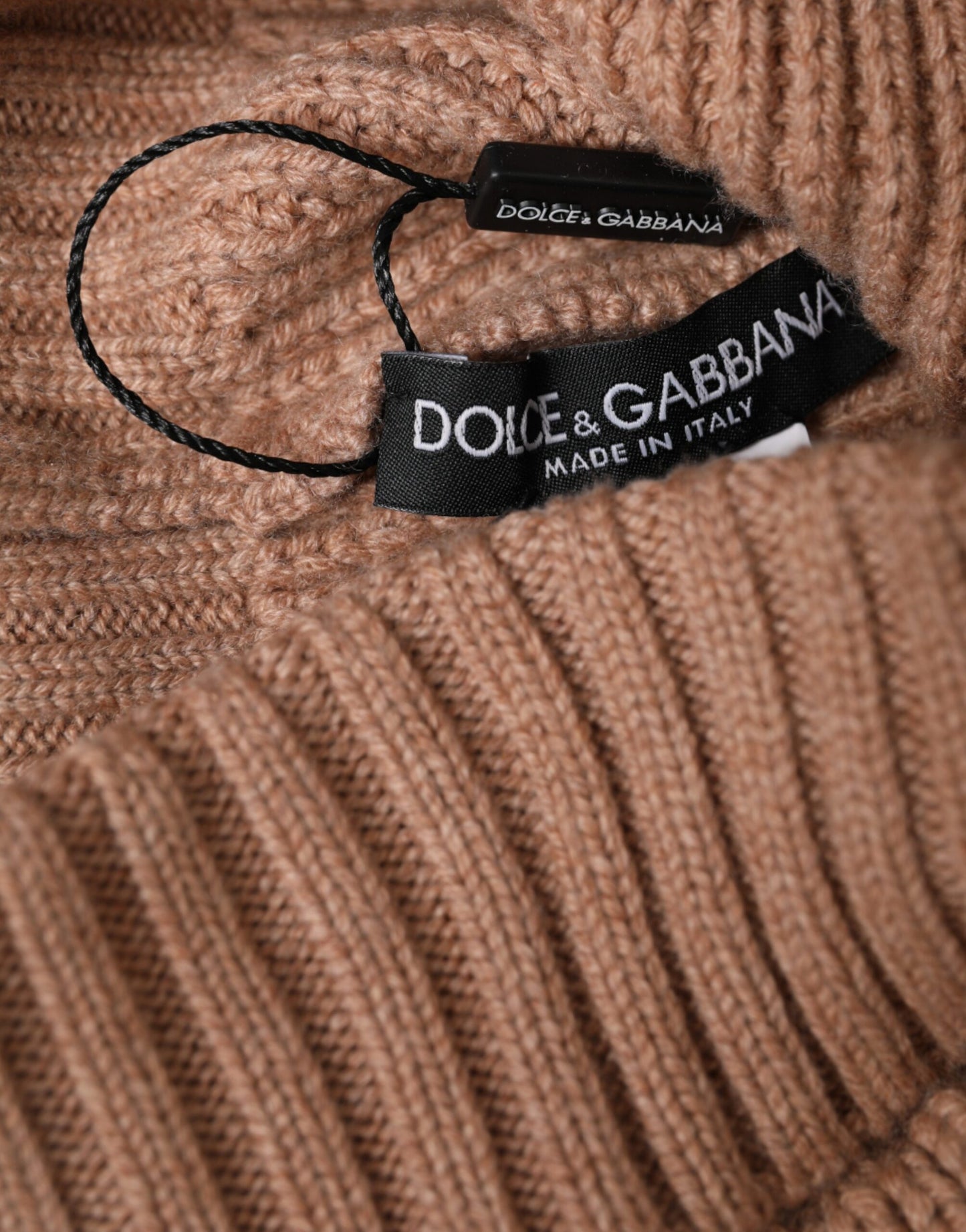 Bonnet d'hiver en fourrure tricotée marron uni Dolce & Gabbana