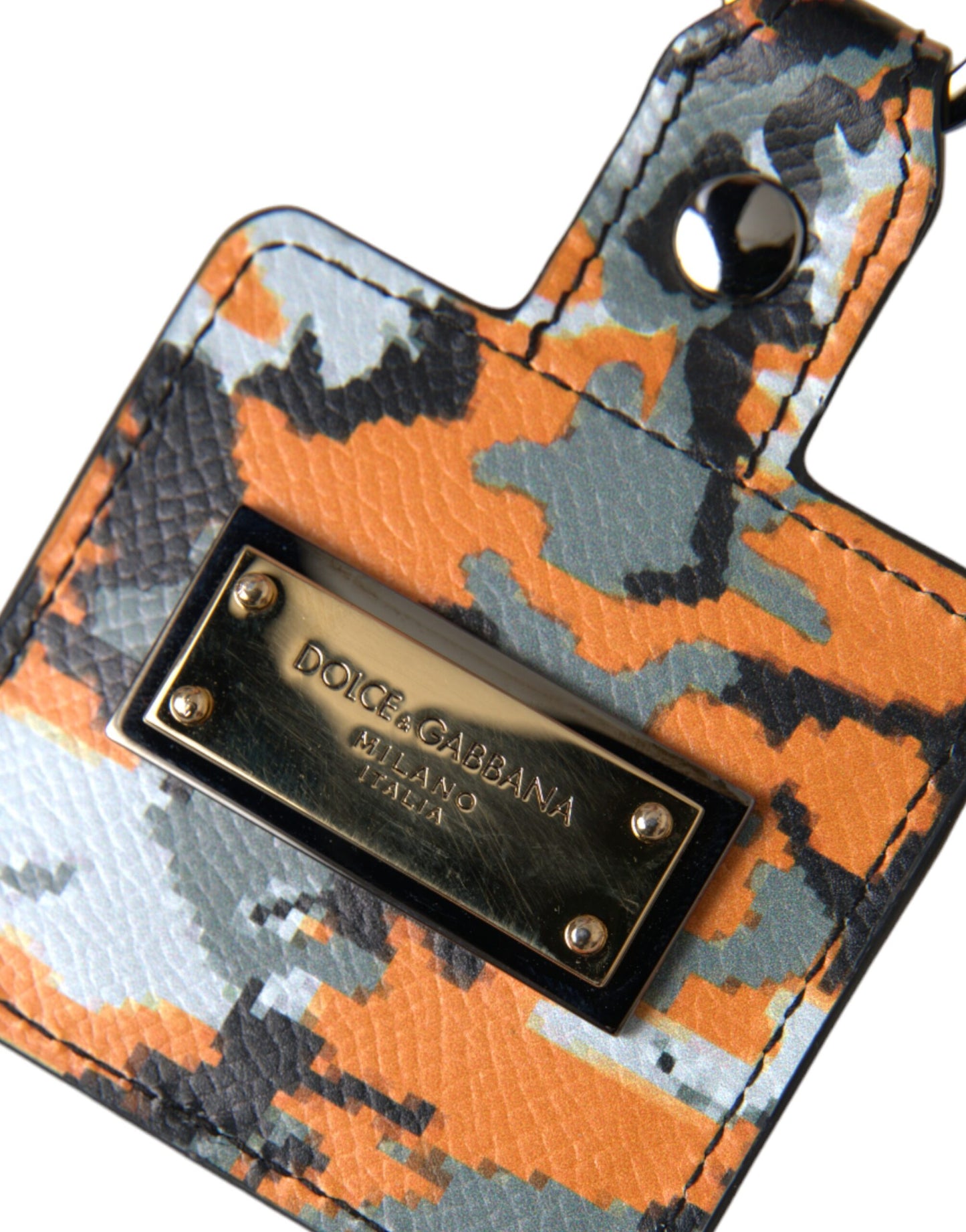 Étui pour Airpods Dolce & Gabbana en cuir à imprimé camouflage multicolore avec logo en métal