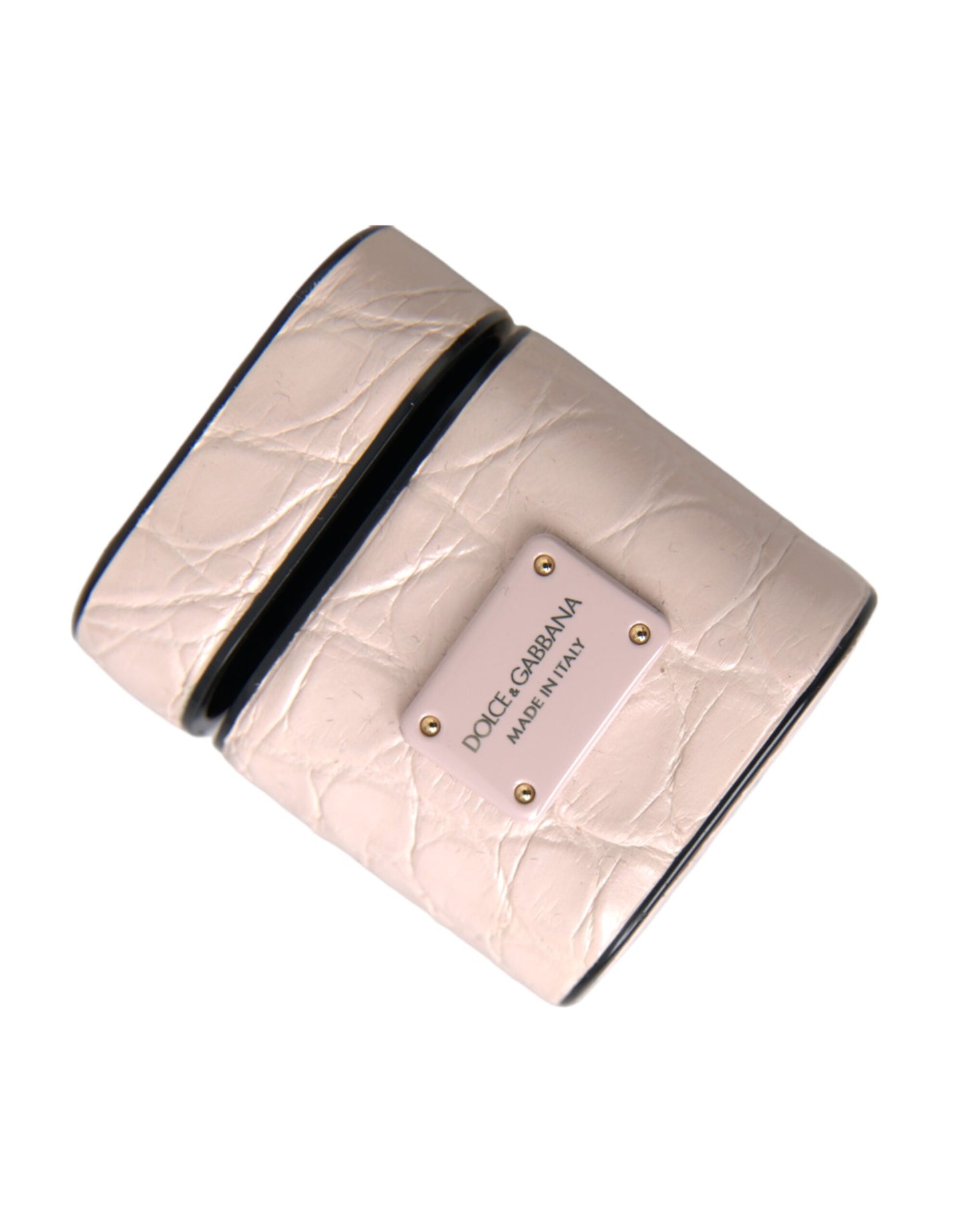 Étui pour Airpods Dolce & Gabbana en cuir rose clair avec logo en métal
