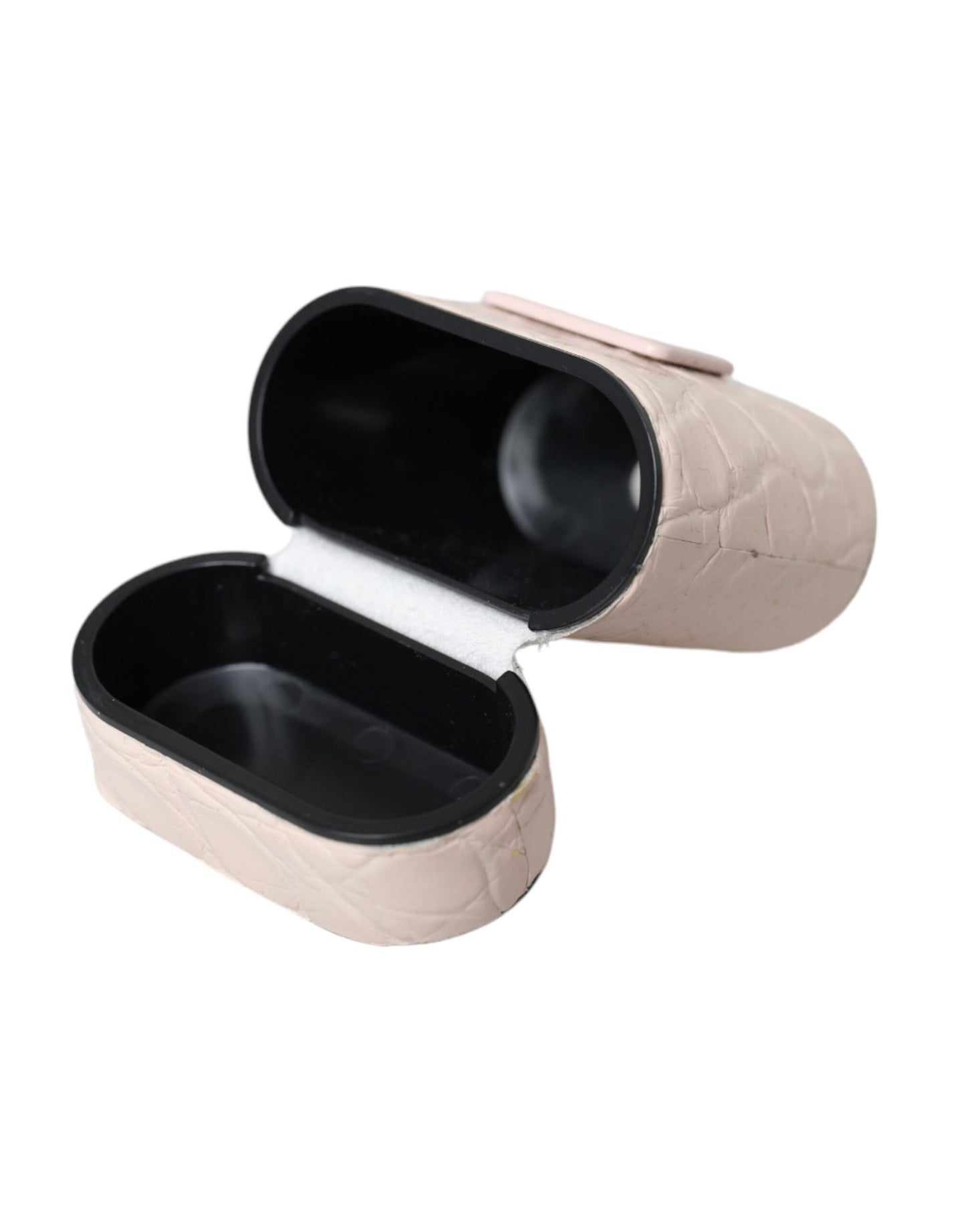 Étui pour Airpods Dolce & Gabbana en cuir rose clair avec logo en métal
