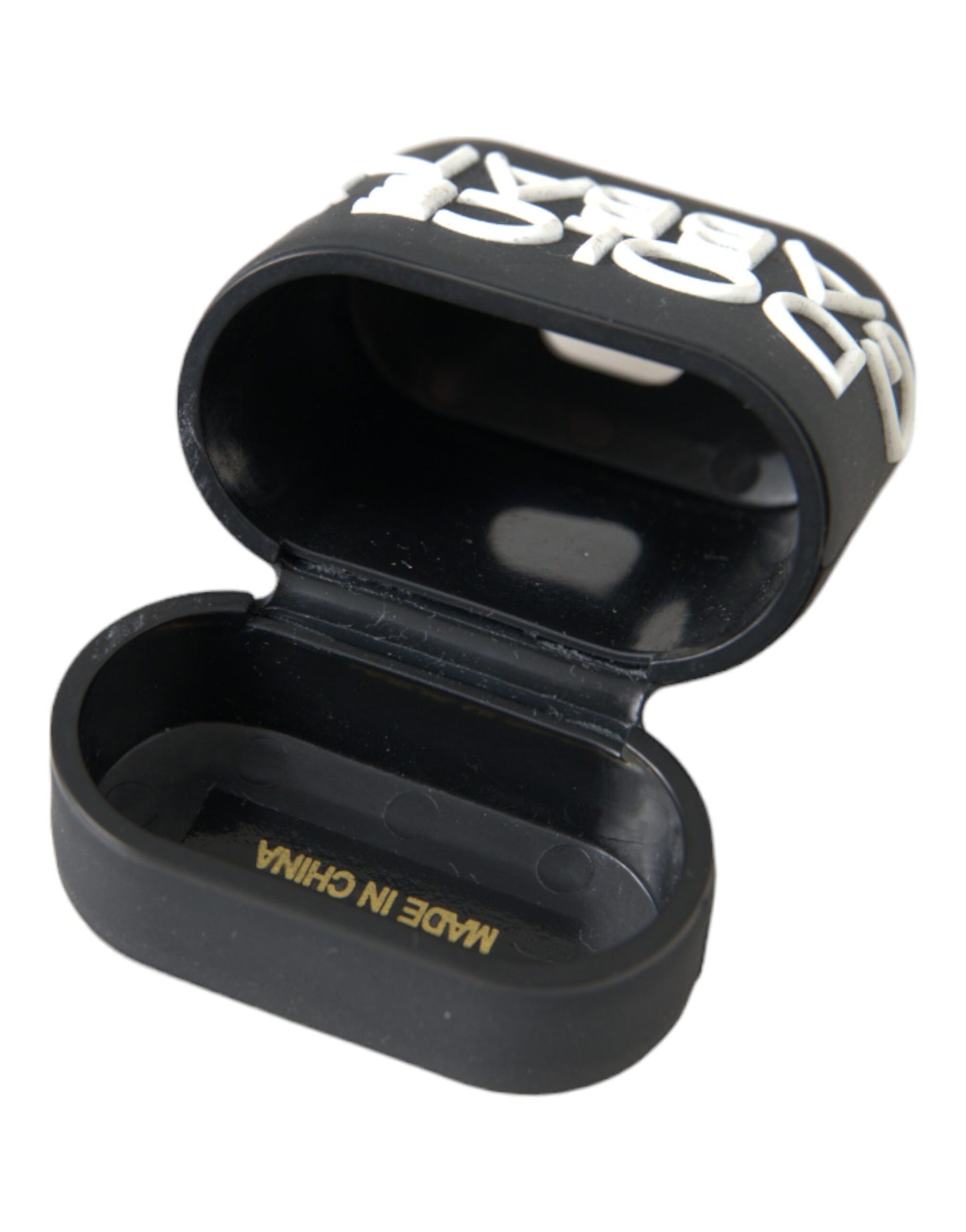 Étui pour Airpods Dolce & Gabbana en silicone noir et blanc avec logo en relief