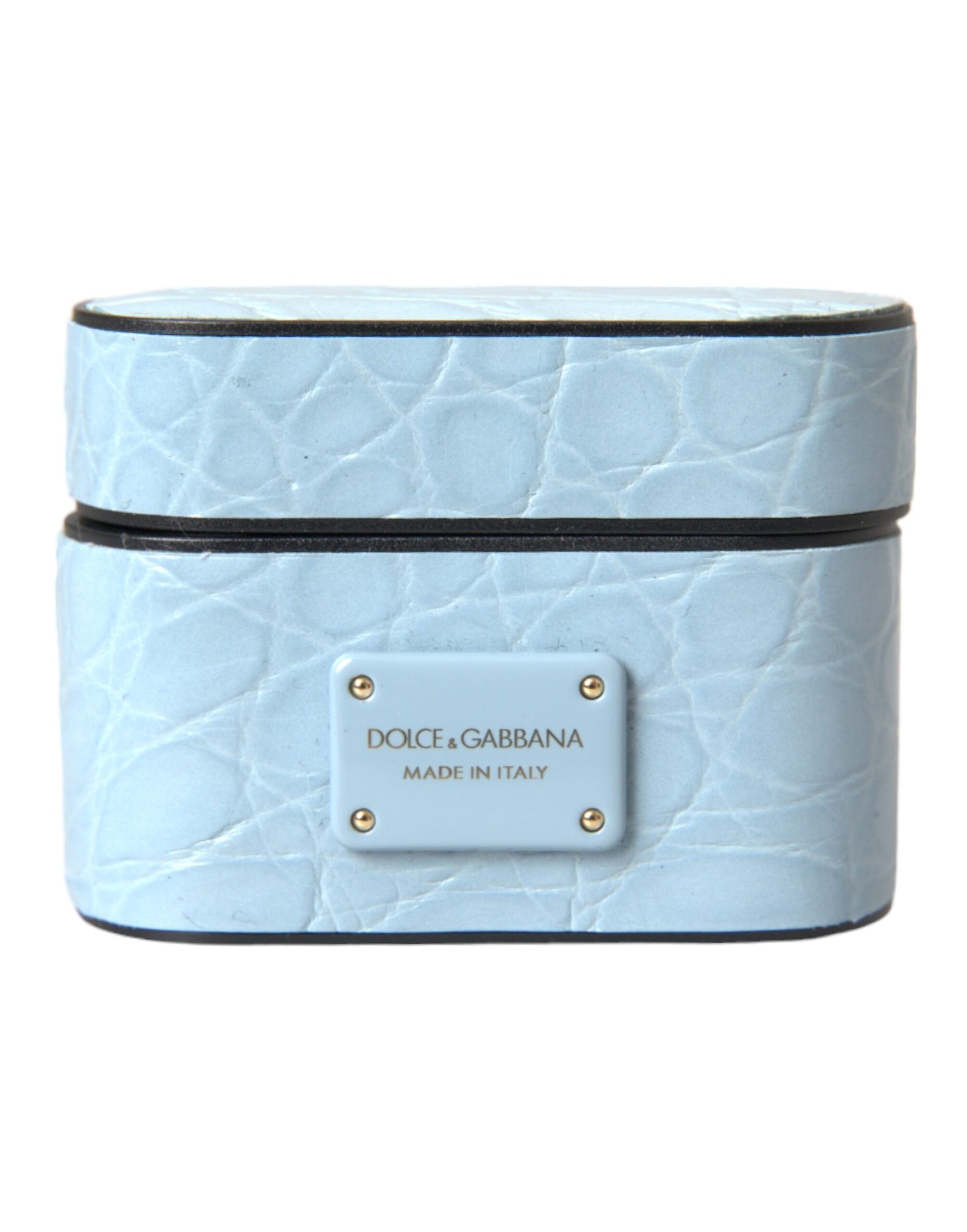 Étui pour Airpods Dolce & Gabbana en cuir bleu clair avec logo en métal