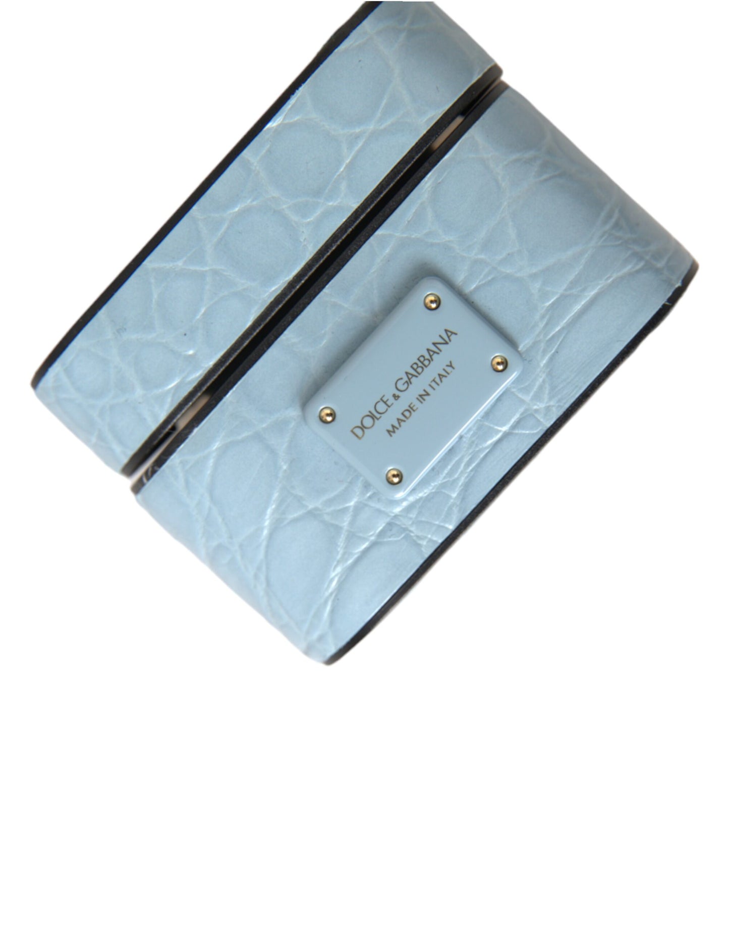 Étui pour Airpods Dolce & Gabbana en cuir bleu clair avec logo en métal