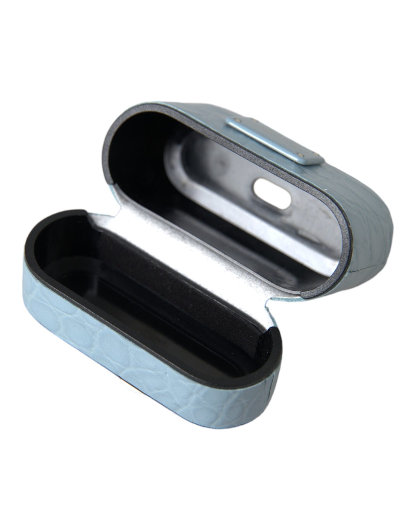 Étui pour Airpods Dolce & Gabbana en cuir bleu clair avec logo en métal