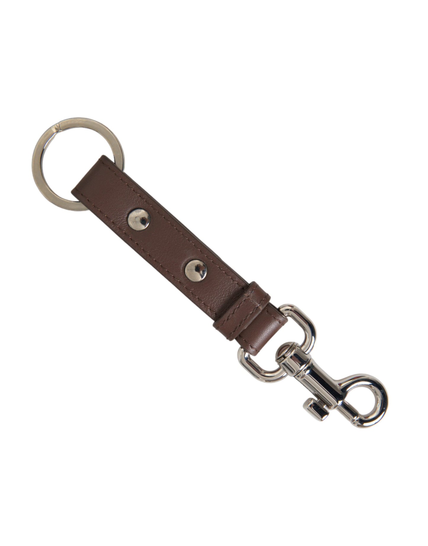 Porte-clés Dolce & Gabbana en cuir marron uni et laiton argenté