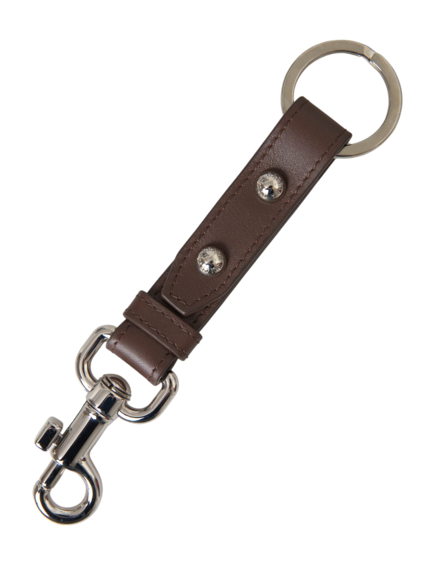 Porte-clés Dolce & Gabbana en cuir marron uni et laiton argenté