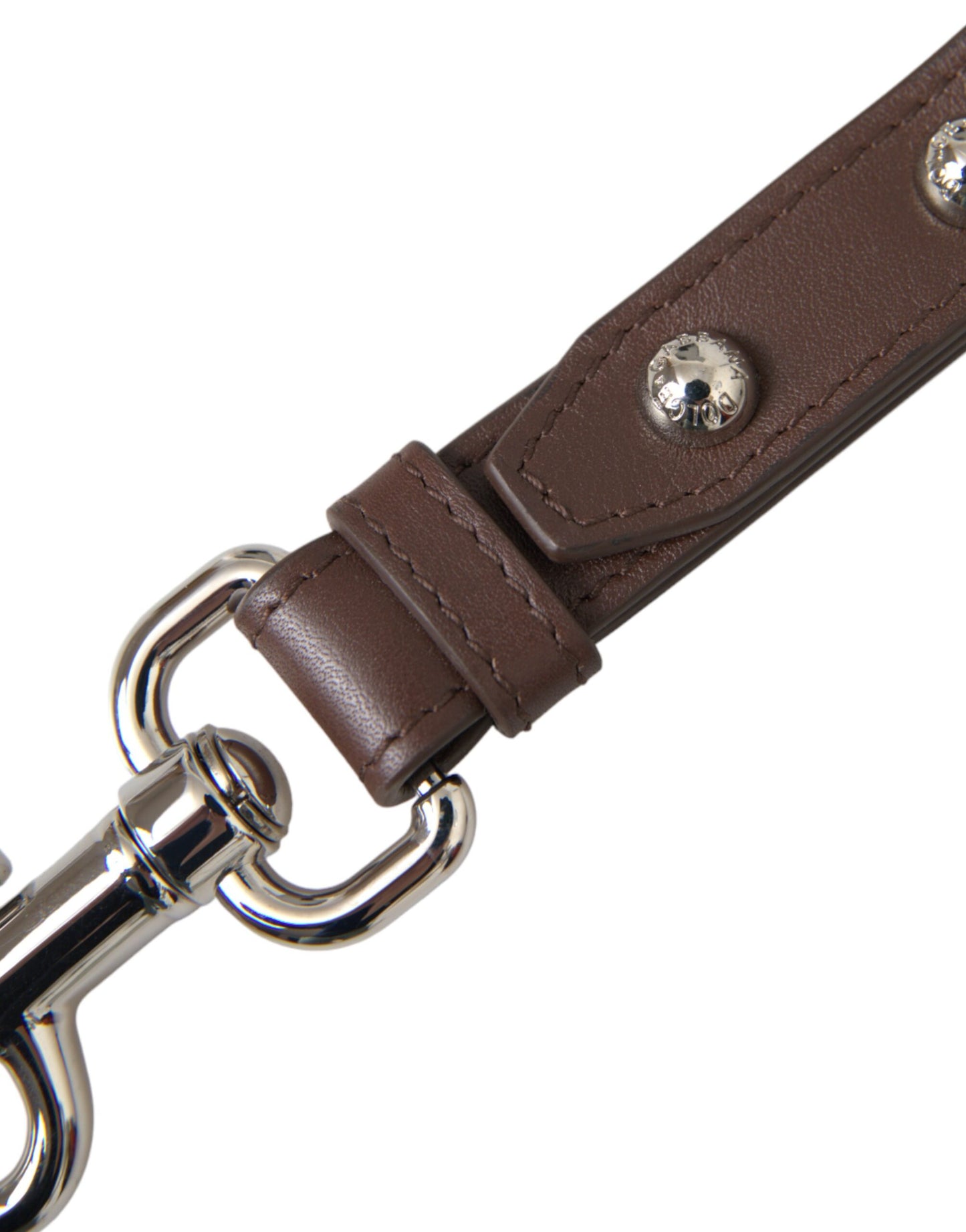 Porte-clés Dolce & Gabbana en cuir marron uni et laiton argenté