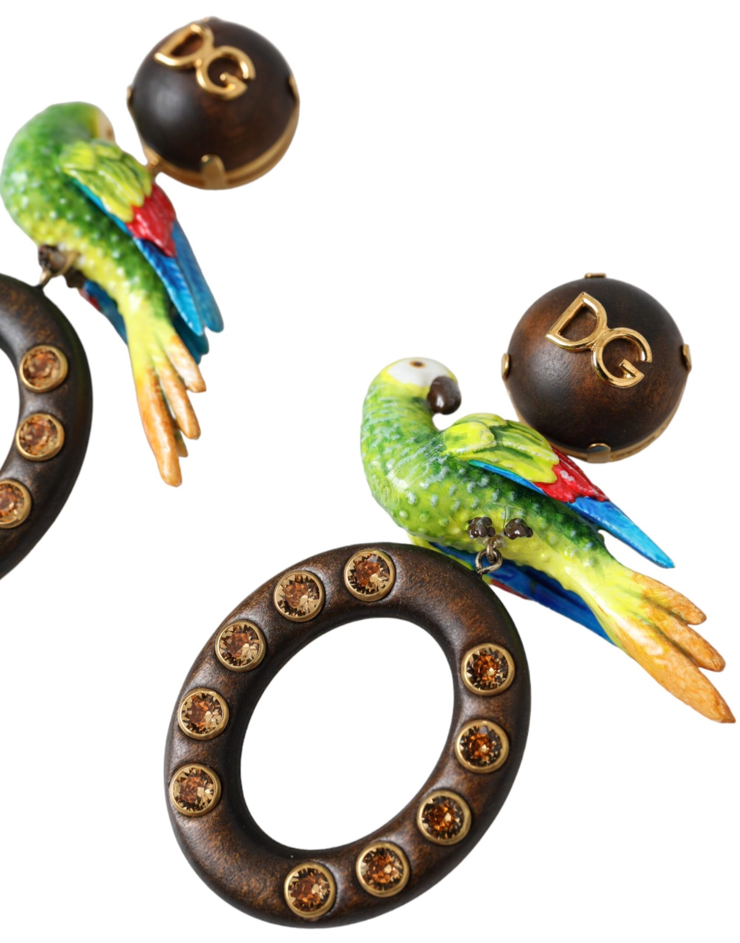 Boucles d'oreilles Dolce & Gabbana multicolores en bois de perroquet, laiton et cristaux