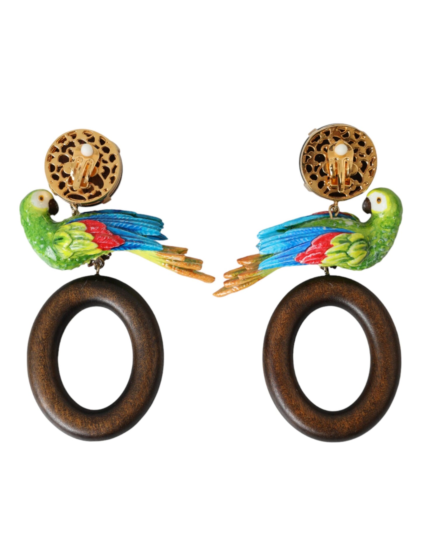 Boucles d'oreilles Dolce & Gabbana multicolores en bois de perroquet, laiton et cristaux