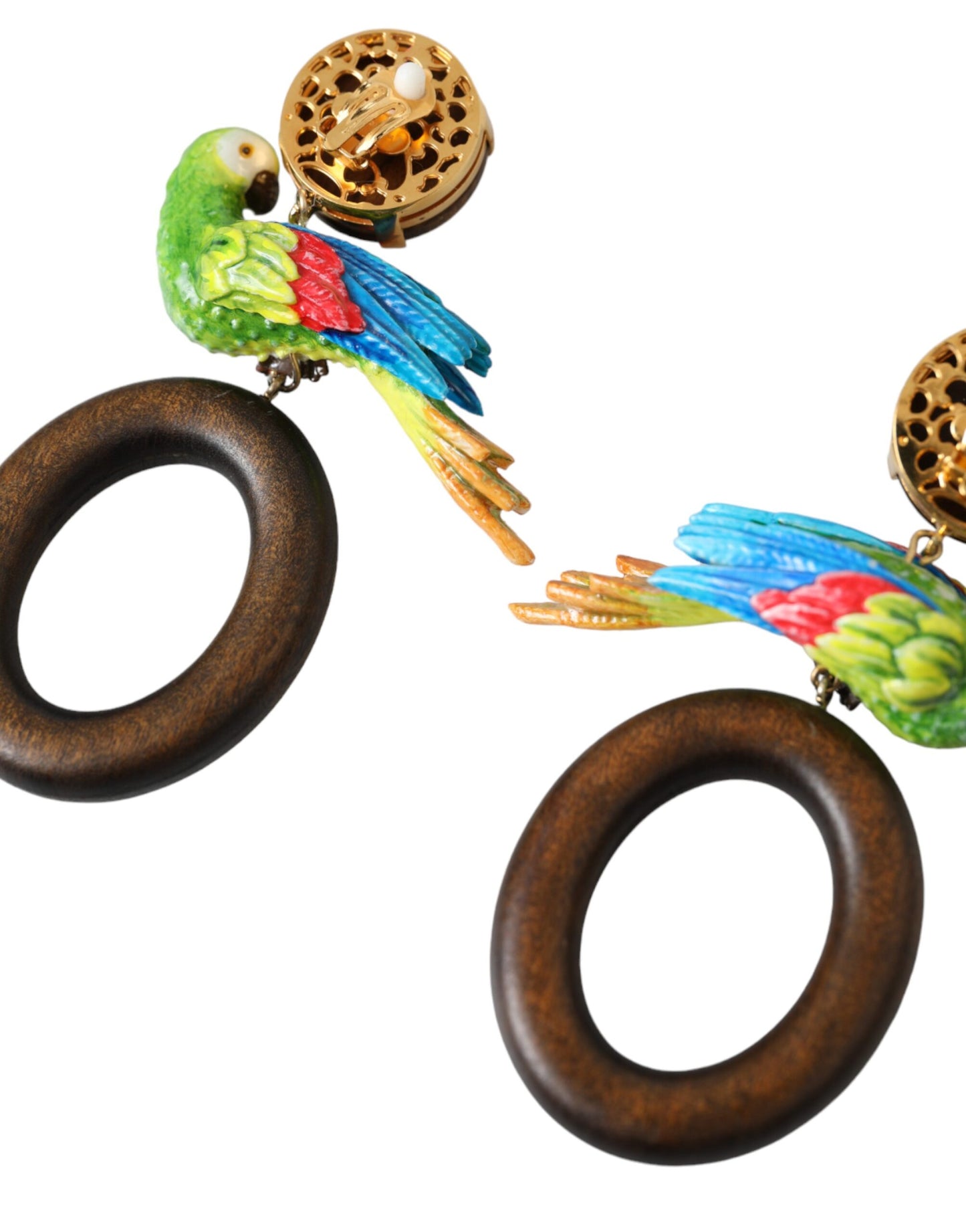 Boucles d'oreilles Dolce & Gabbana multicolores en bois de perroquet, laiton et cristaux