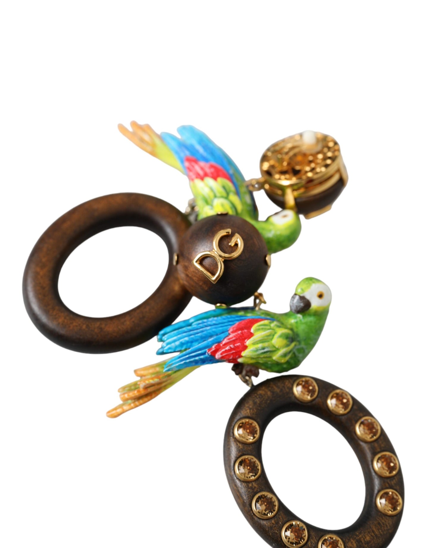Boucles d'oreilles Dolce & Gabbana multicolores en bois de perroquet, laiton et cristaux