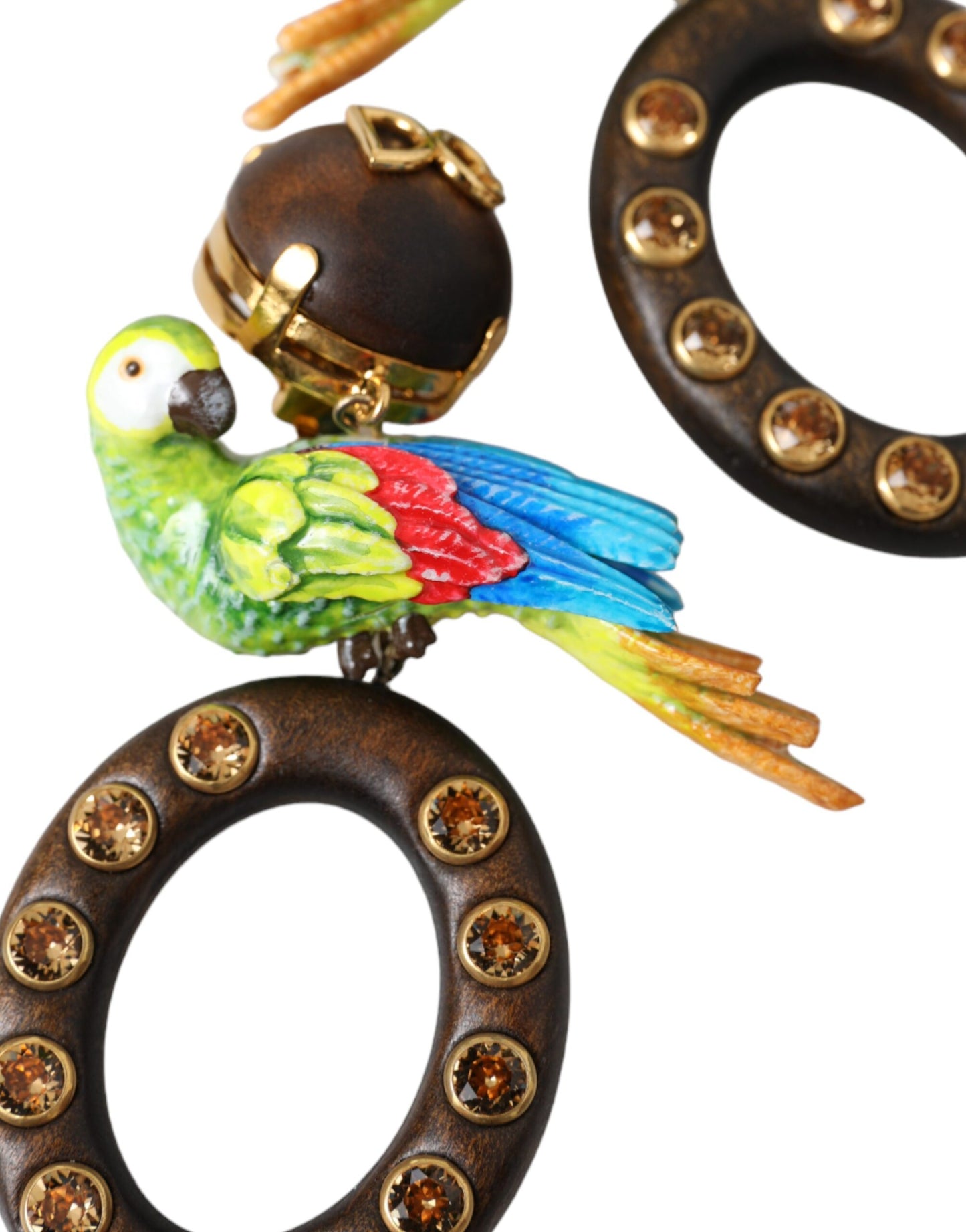 Boucles d'oreilles Dolce & Gabbana multicolores en bois de perroquet, laiton et cristaux