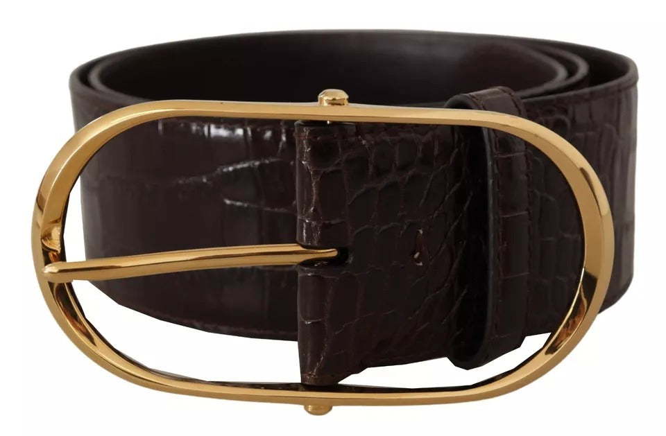 Ceinture Dolce & Gabbana en cuir marron à motif crocodile et boucle ovale dorée