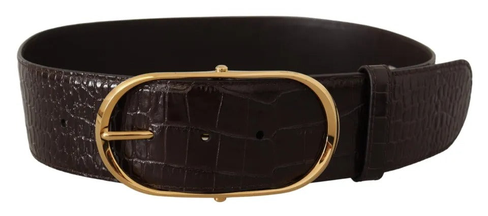 Ceinture Dolce & Gabbana en cuir marron à motif crocodile et boucle ovale dorée