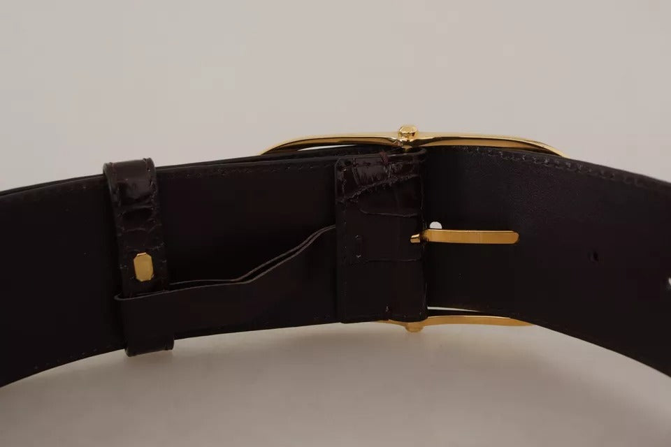 Ceinture Dolce & Gabbana en cuir marron à motif crocodile et boucle ovale dorée