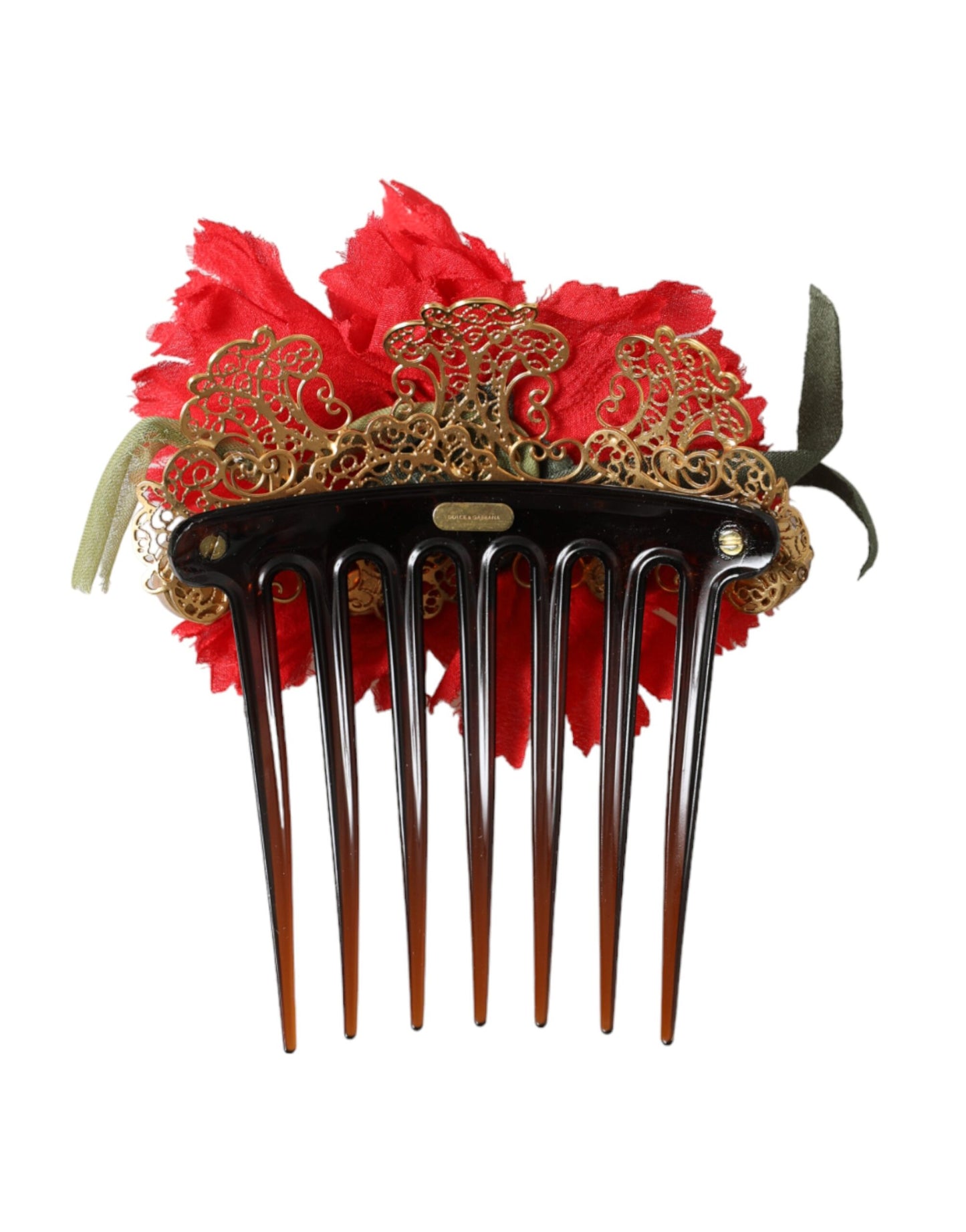 Peigne à cheveux Dolce & Gabbana en soie rouge et laiton doré pour femme