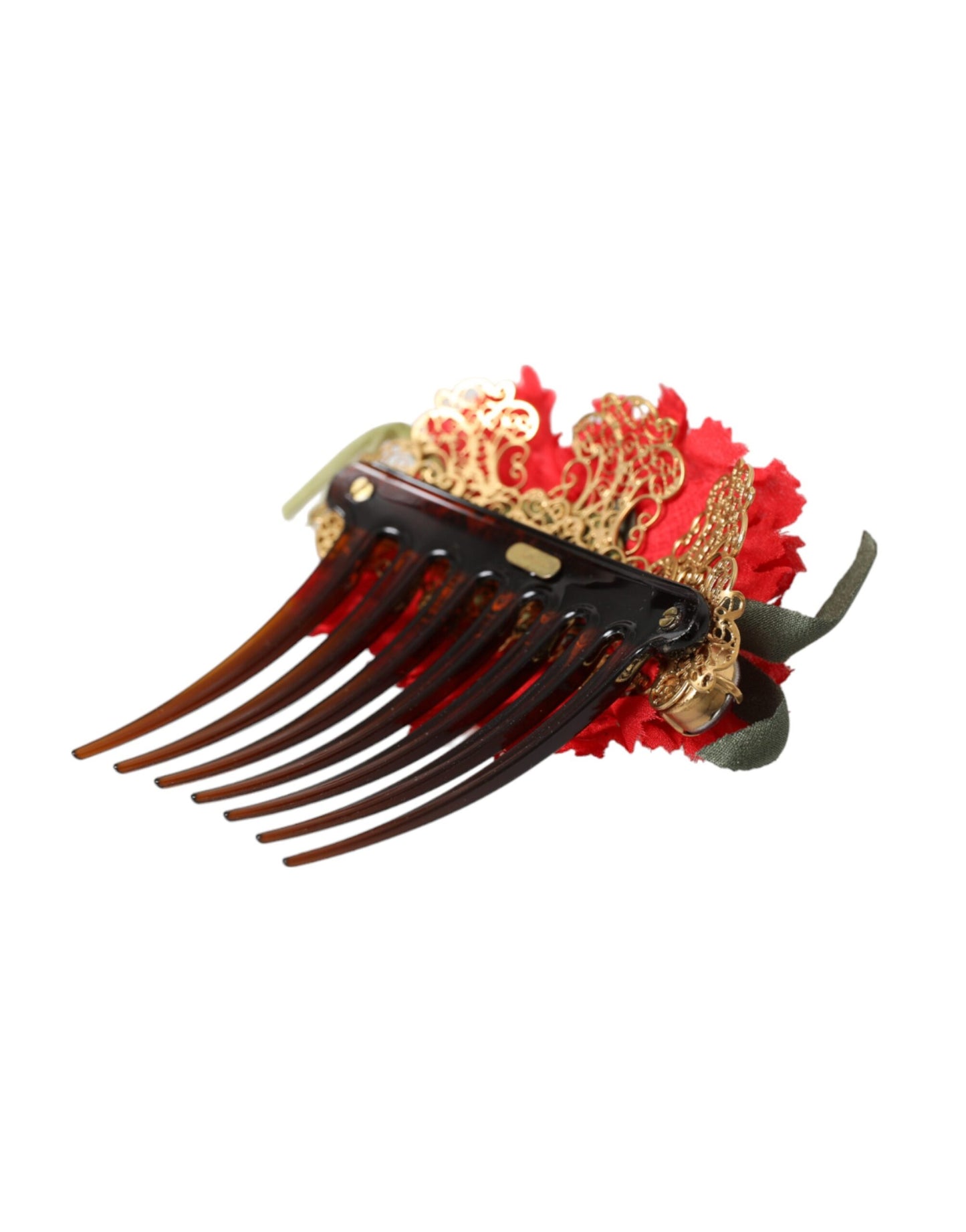 Peigne à cheveux Dolce & Gabbana en soie rouge et laiton doré pour femme