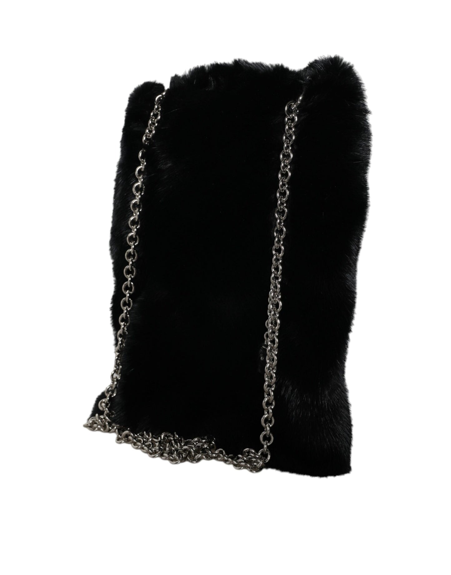 Sac à bandoulière Dolce & Gabbana en fausse fourrure noire avec chaîne argentée