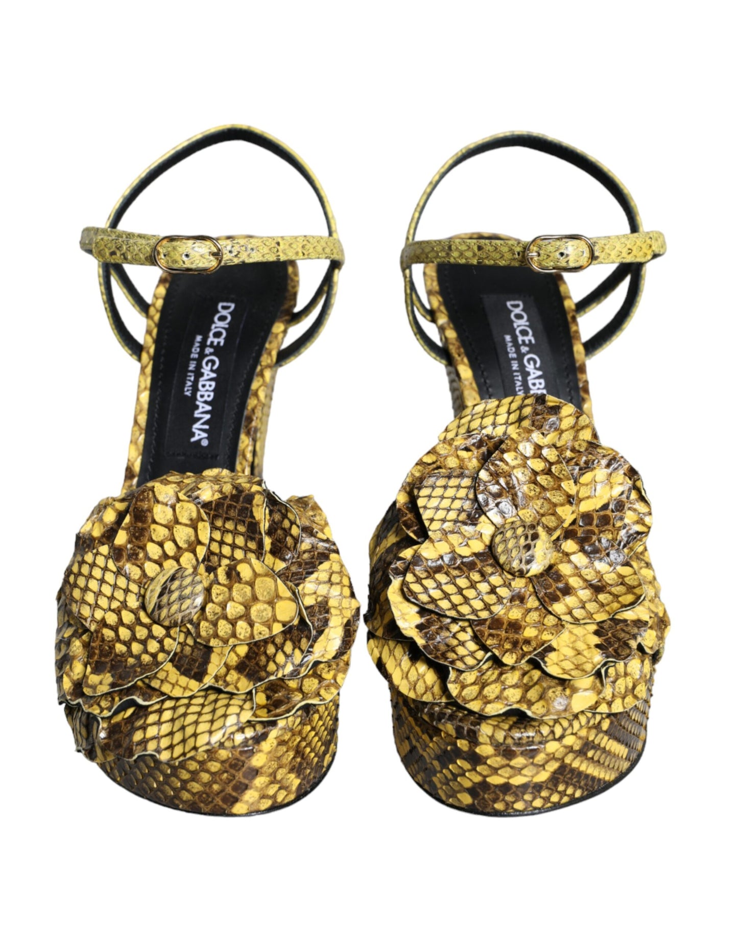 Sandales à talons et bride cheville en cuir exotique jaune Dolce & Gabbana