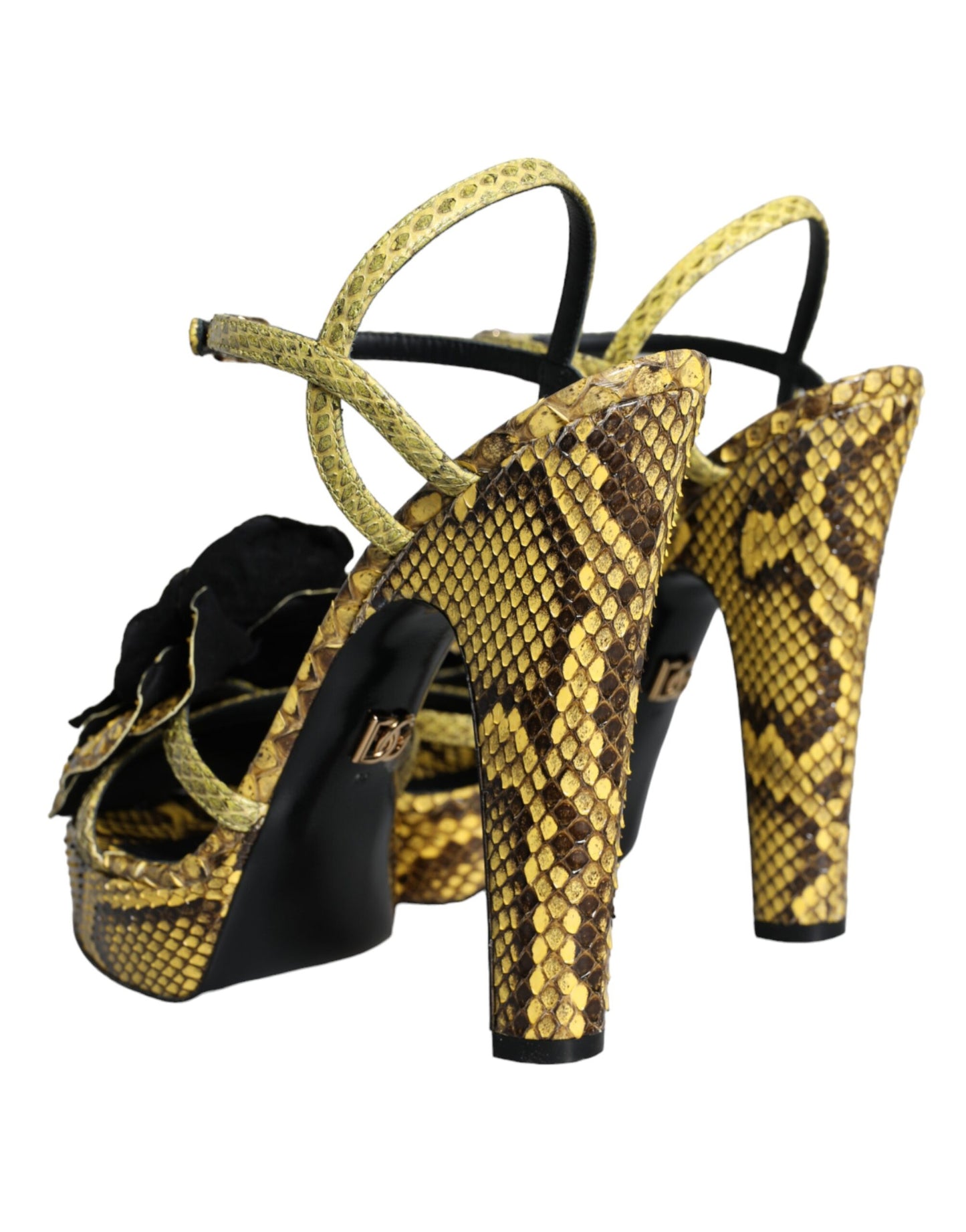 Sandales à talons et bride cheville en cuir exotique jaune Dolce & Gabbana