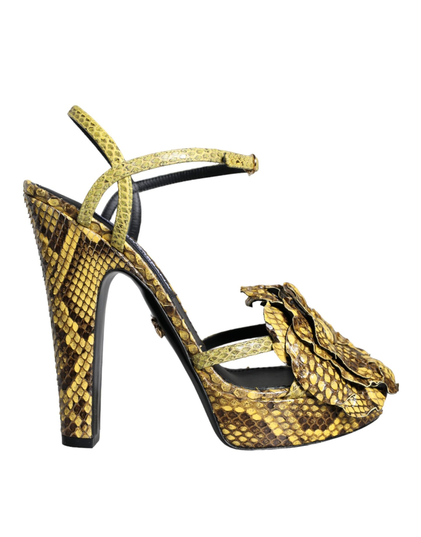 Sandales à talons et bride cheville en cuir exotique jaune Dolce & Gabbana