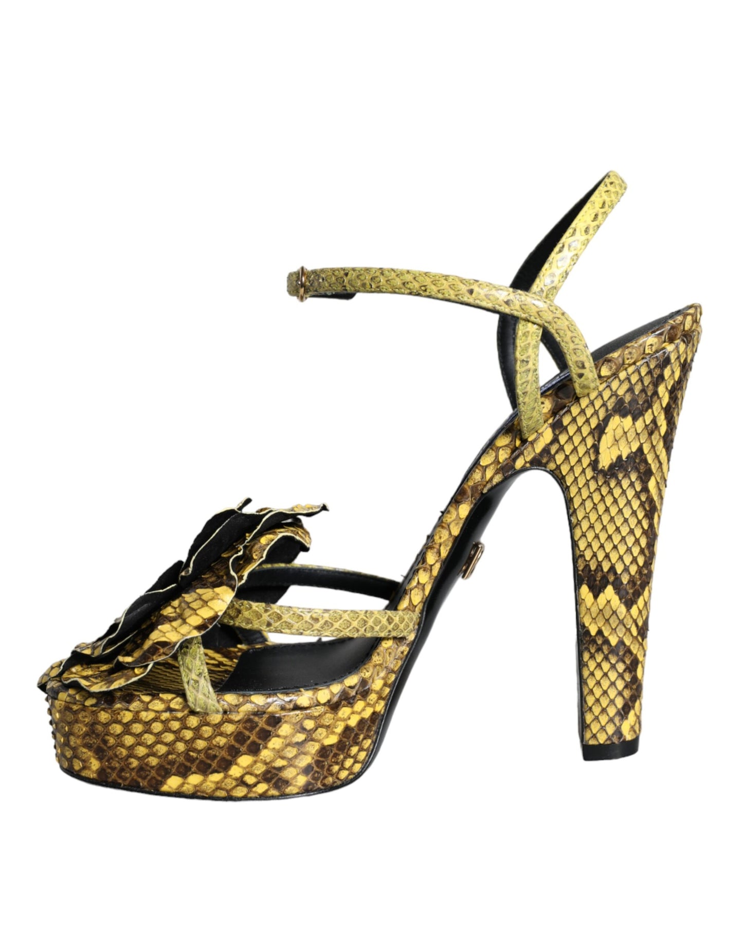 Sandales à talons et bride cheville en cuir exotique jaune Dolce & Gabbana