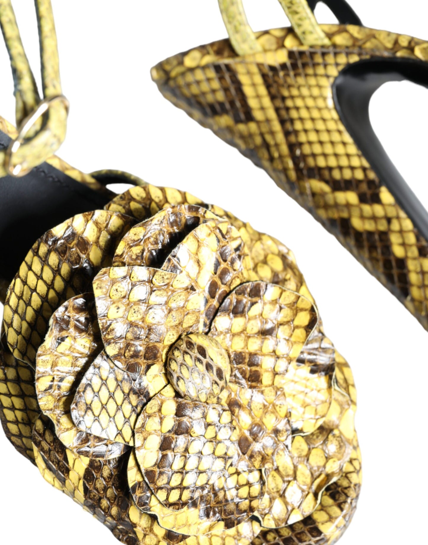 Sandales à talons et bride cheville en cuir exotique jaune Dolce & Gabbana