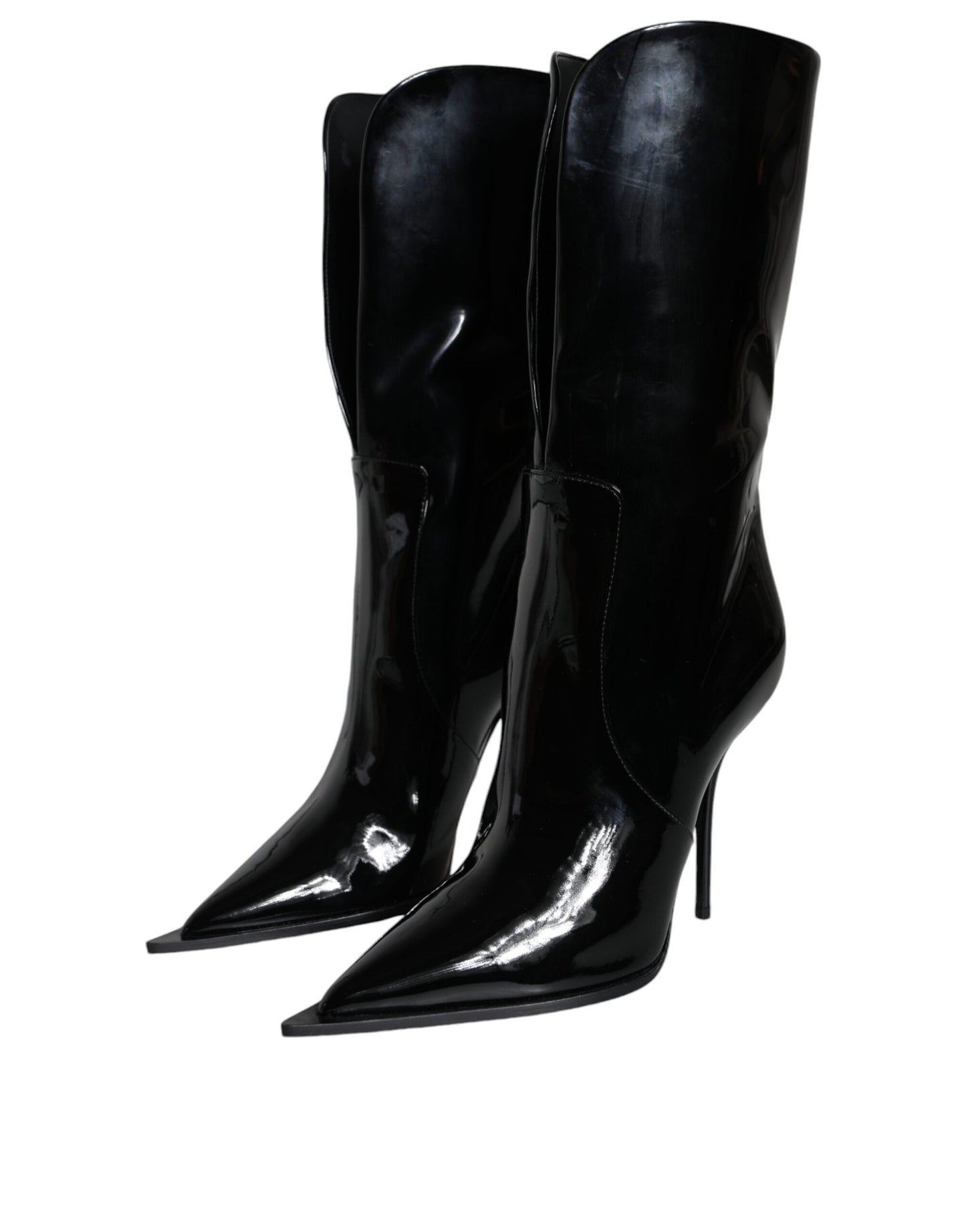 Bottes mi-mollet en cuir verni noir Dolce & Gabbana
