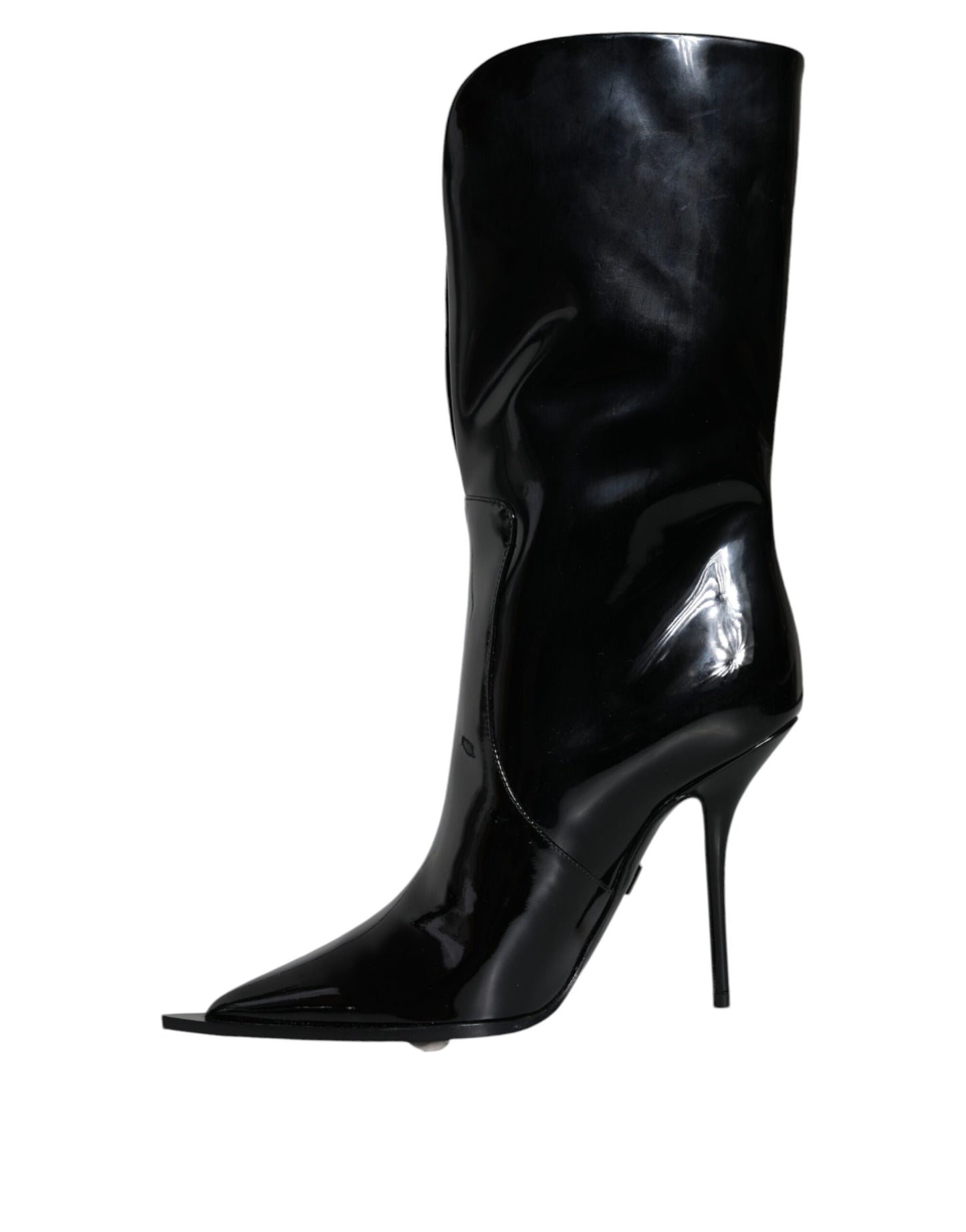Bottes mi-mollet en cuir verni noir Dolce & Gabbana