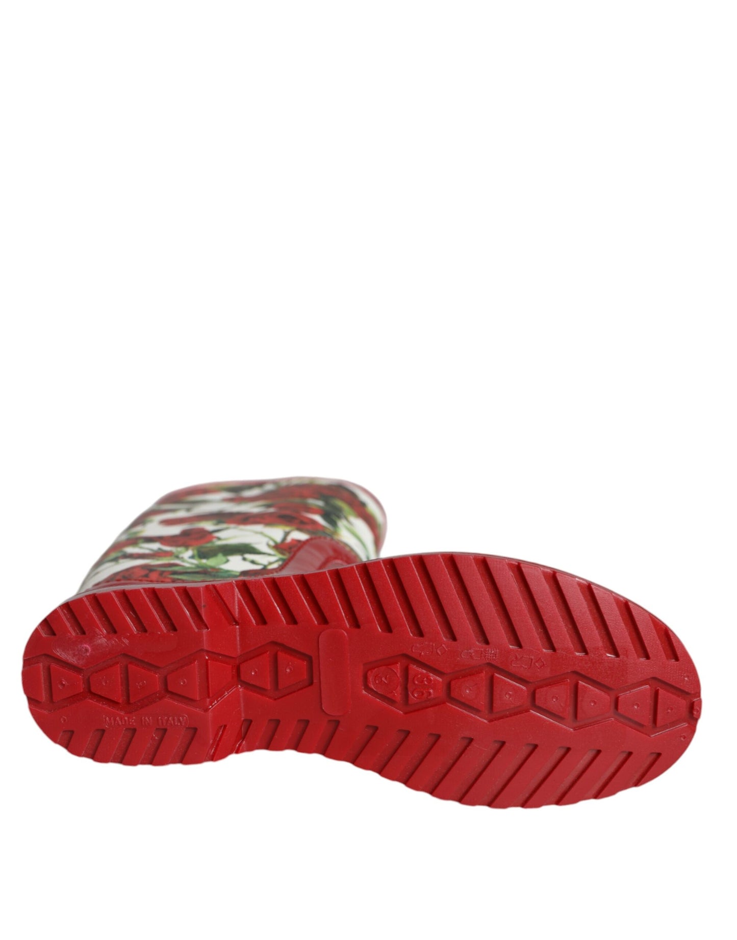 Bottes plates hautes en caoutchouc à fleurs rouges Dolce & Gabbana