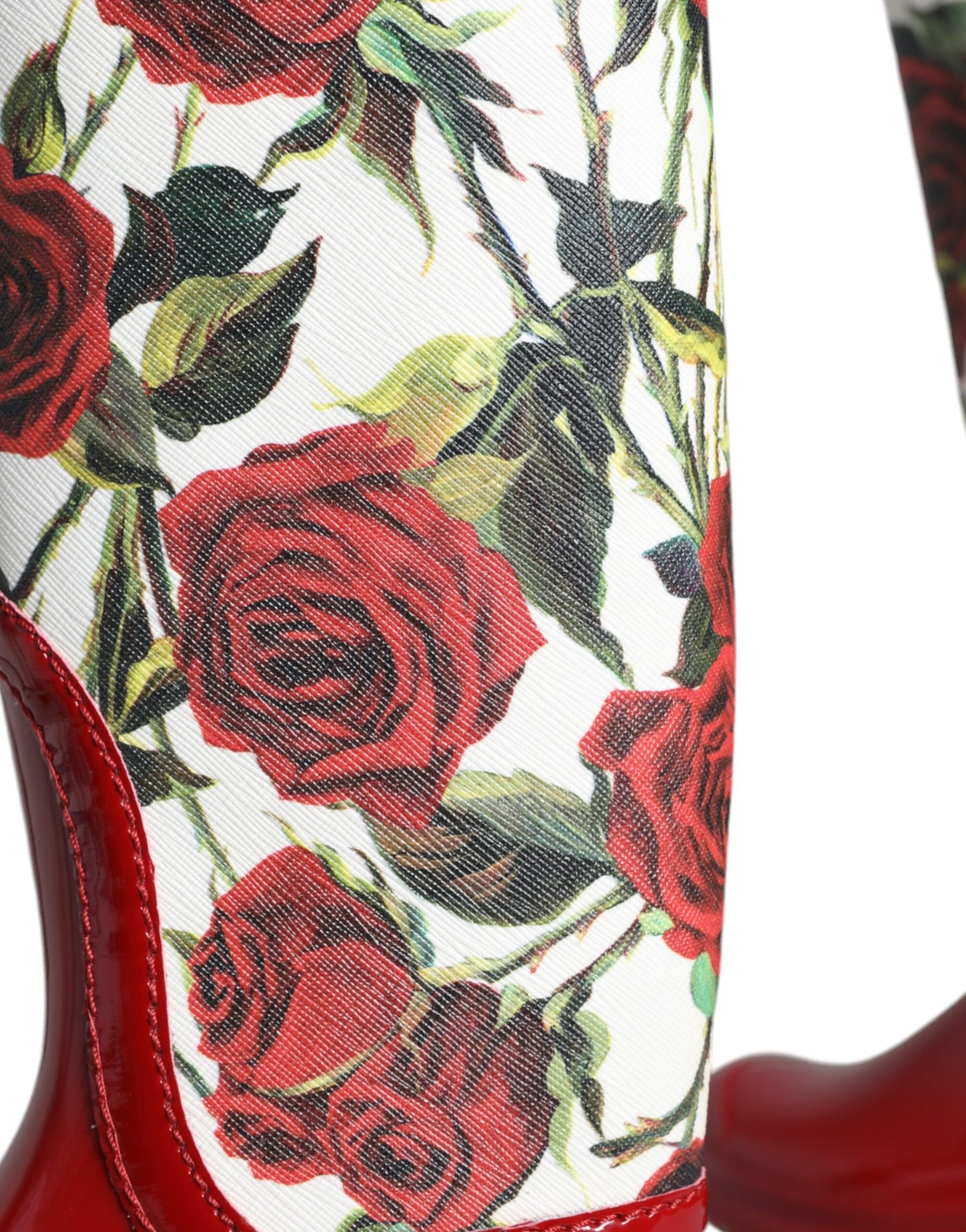Bottes plates hautes en caoutchouc à fleurs rouges Dolce & Gabbana