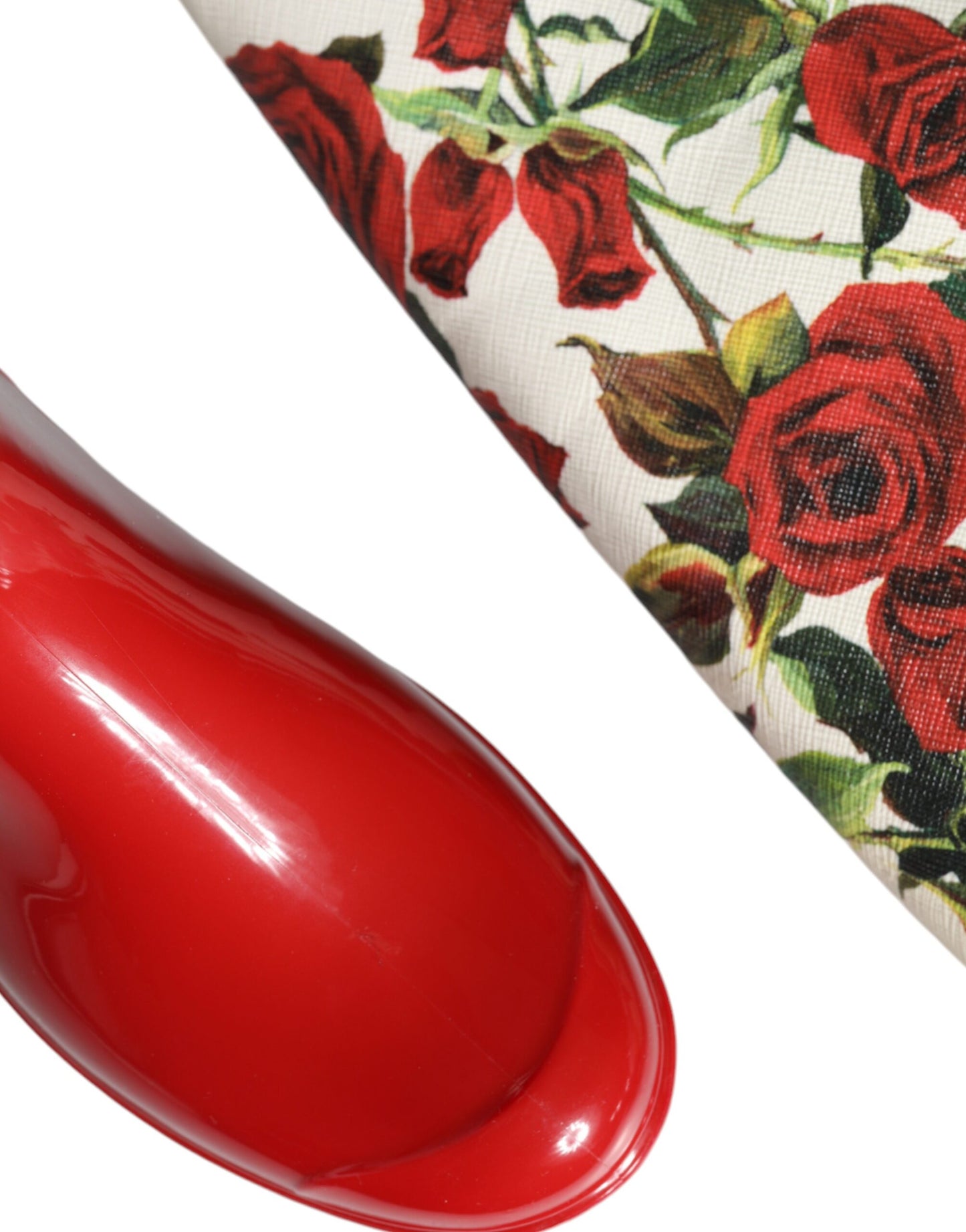 Bottes plates hautes en caoutchouc à fleurs rouges Dolce & Gabbana