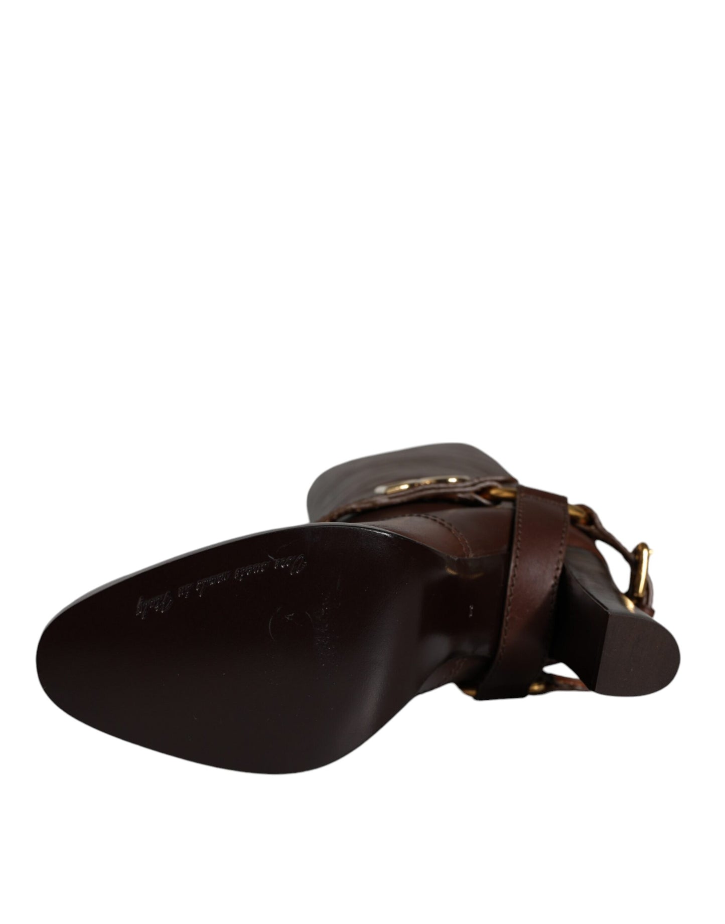 Bottes hautes en cuir marron Dolce & Gabbana avec logo doré
