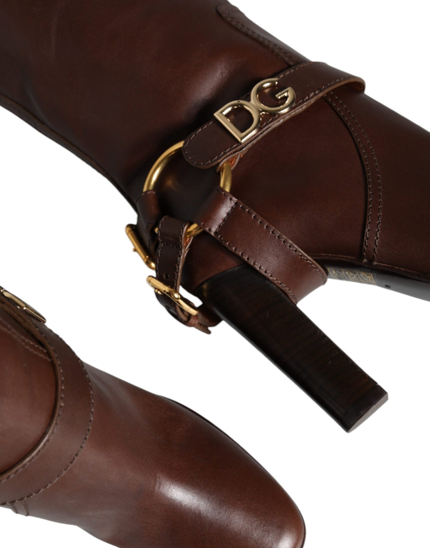 Bottes hautes en cuir marron Dolce & Gabbana avec logo doré