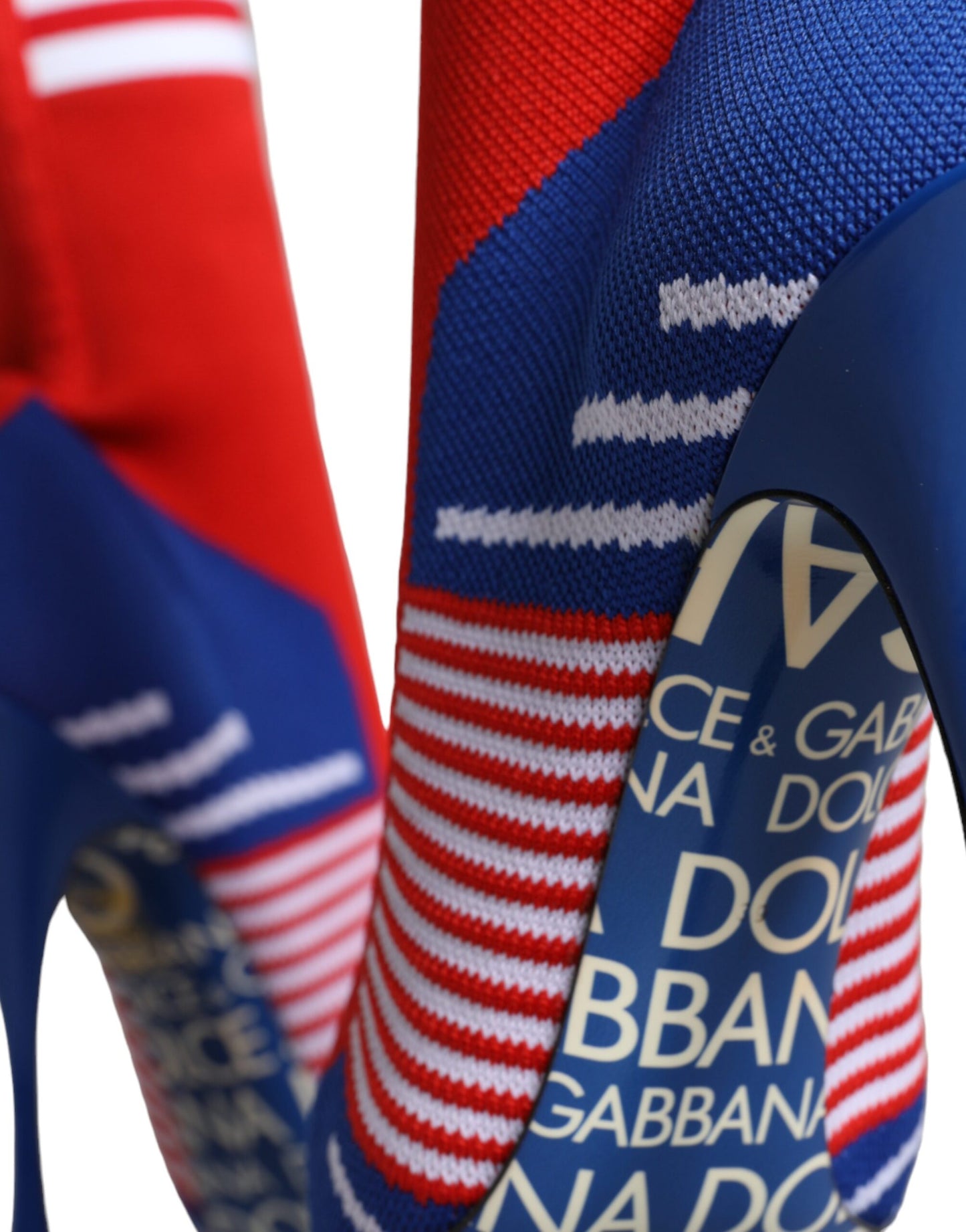 Bottines style chaussettes extensibles Dolce & Gabbana rouges et bleues avec logo