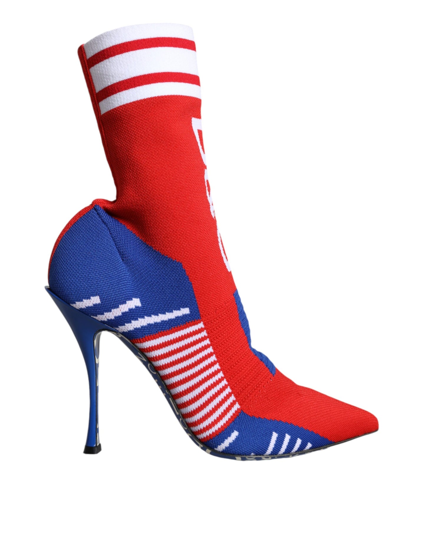 Bottines style chaussettes extensibles Dolce & Gabbana rouges et bleues avec logo