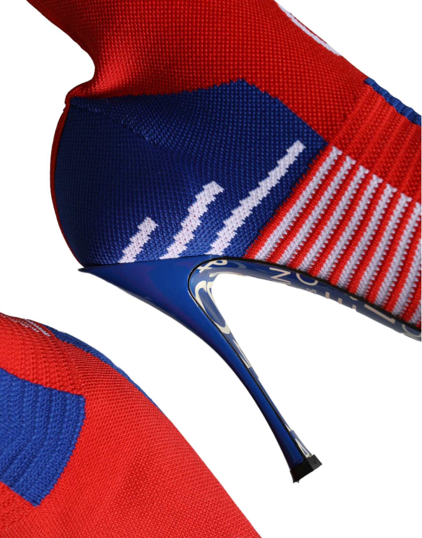 Bottines style chaussettes extensibles Dolce & Gabbana rouges et bleues avec logo