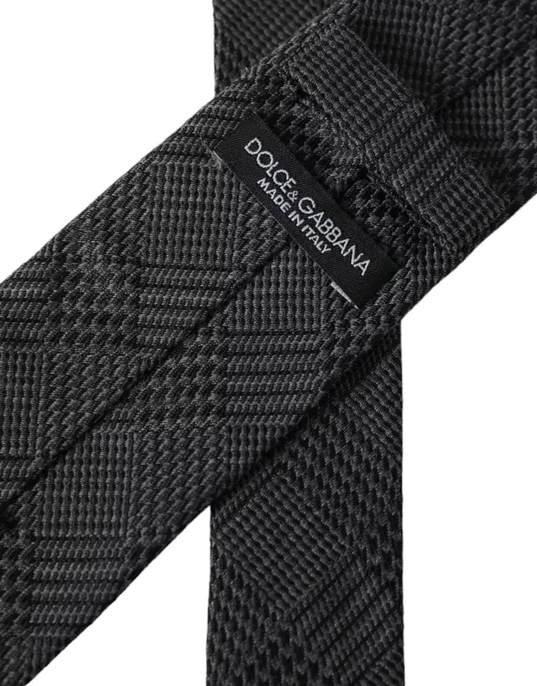 Cravate ajustable en soie à motif écossais gris foncé Dolce & Gabbana pour homme