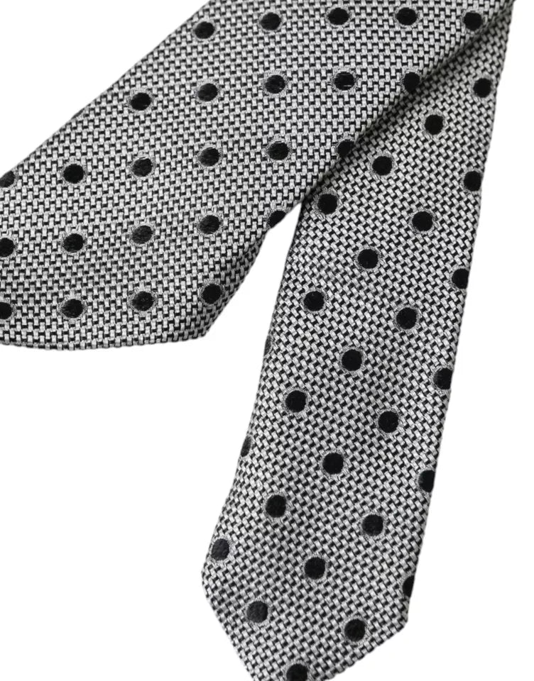 Cravate ajustable en soie fantaisie noire et blanche à pois Dolce & Gabbana pour homme